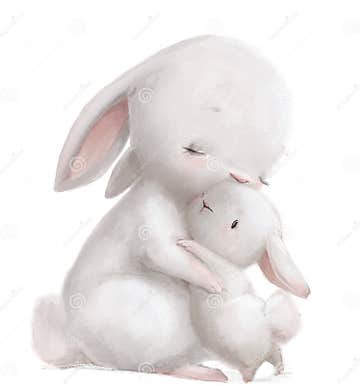 Cute Watercolor Hares - Mom and Her Kid Stock Illustration ...