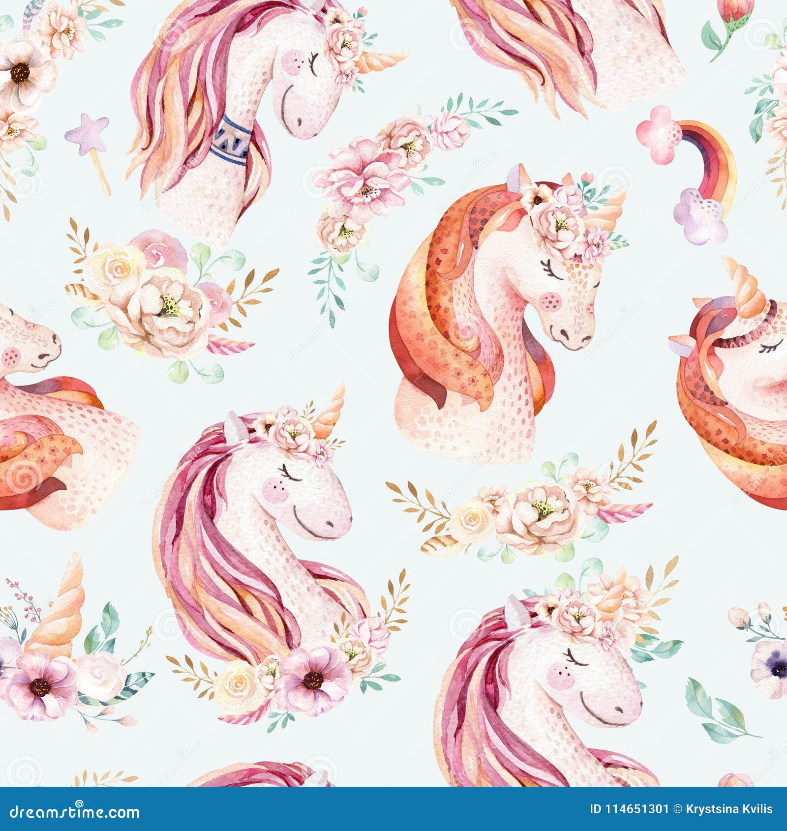 BAINAI Unicorn Pink Rose Child Nursery Cute Pattern dots Throw Pillow Multicolor 18x18 
