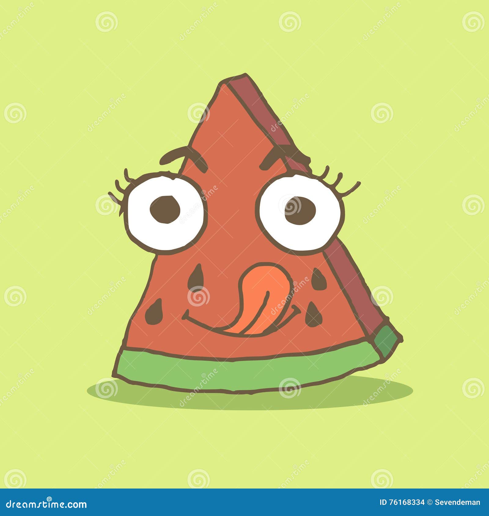 Cute Watermelon Cartoon with Face Eyes and Mouth. Stock Vector