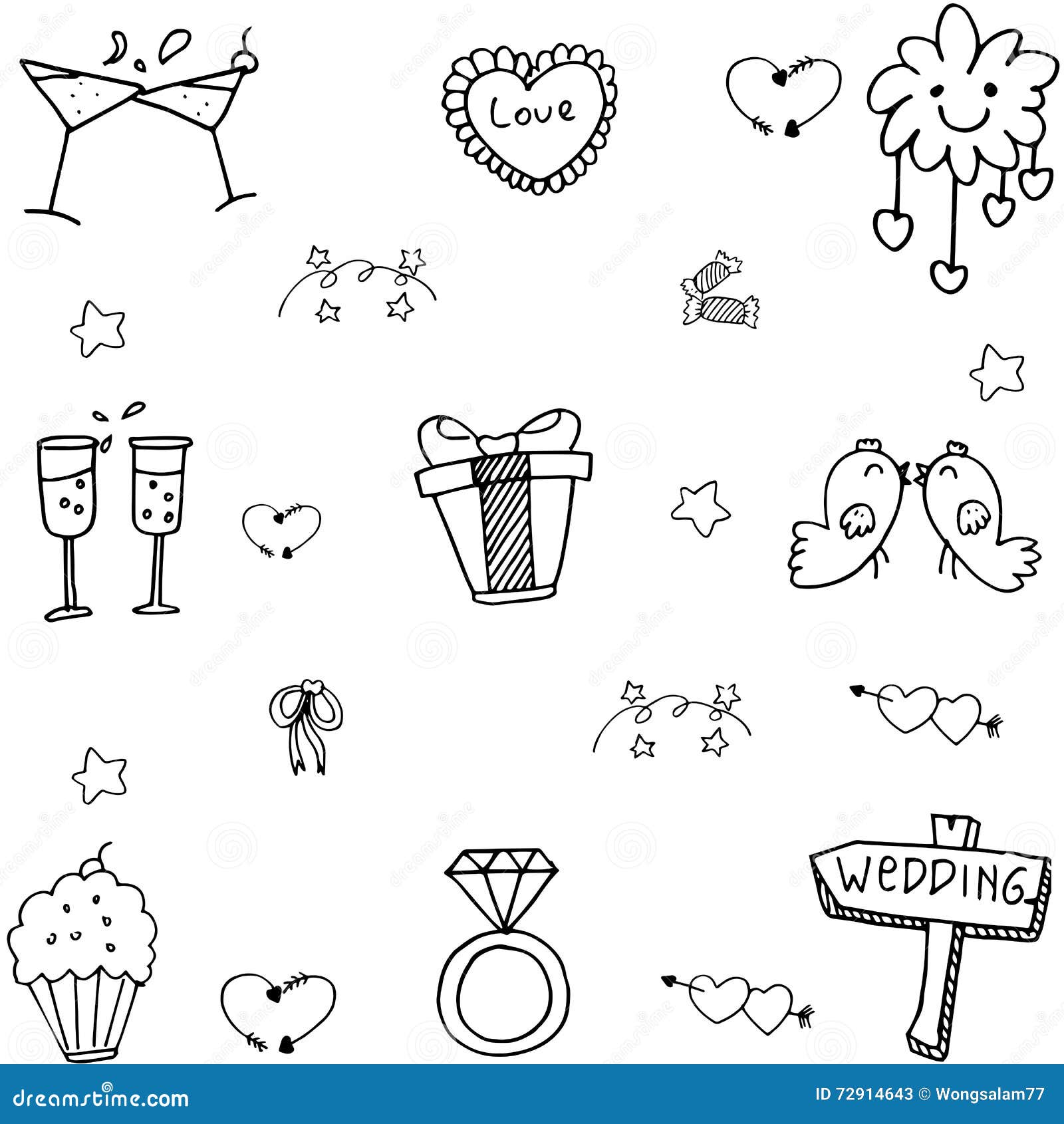 Cute Wedding Party Doodle Vector Stock Vector Illustration of element
