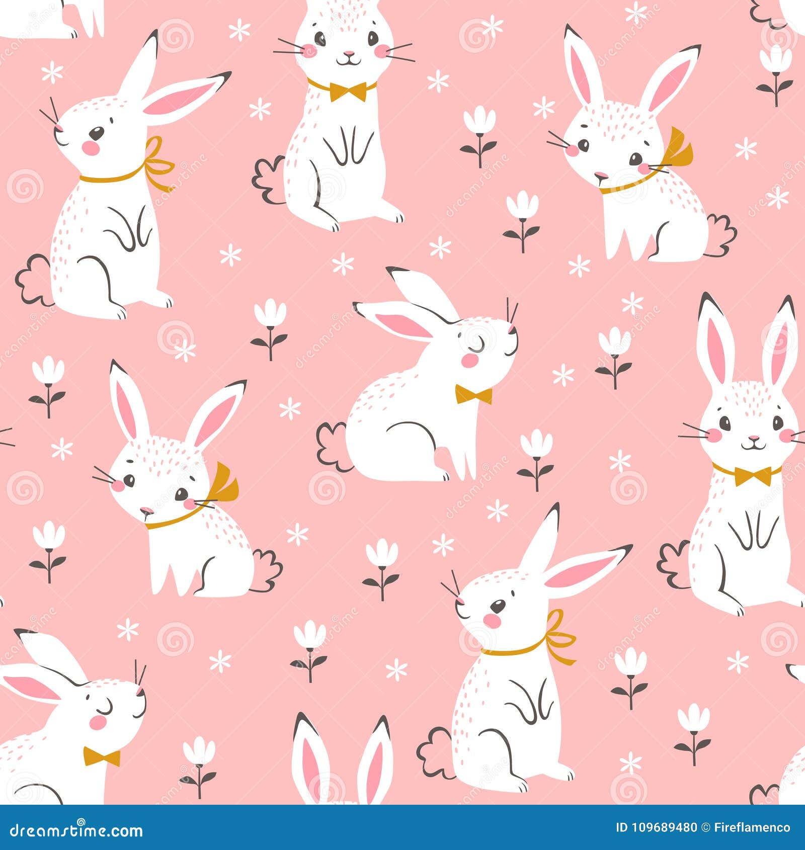 cute white bunnies pattern on pink background