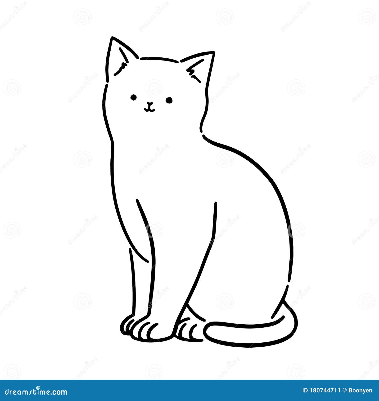 Cute White Cat Sitting, Line Art, Hand-drawn Style Vector Illustration ...