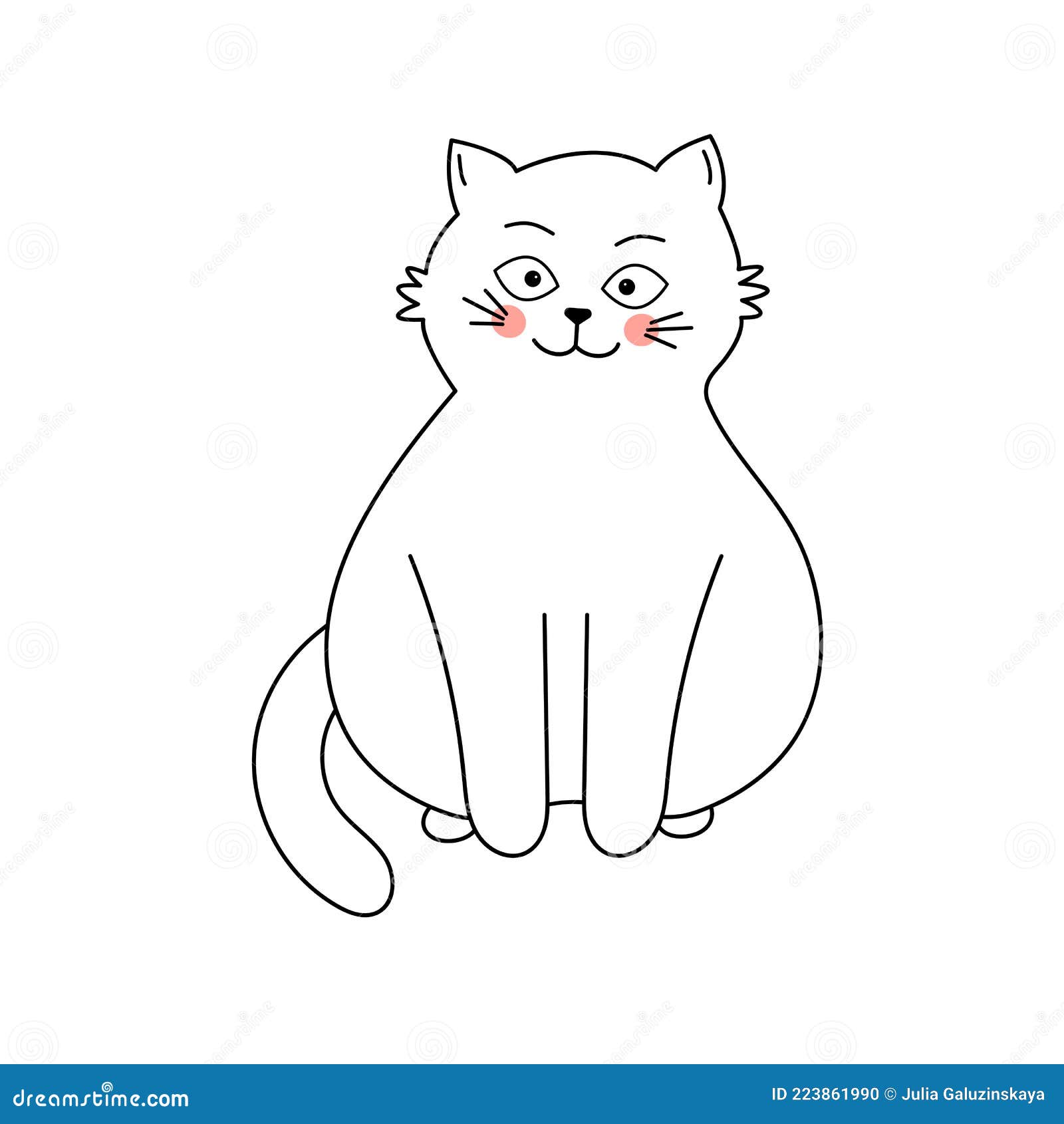 Cute White Cat Sitting and Smiling. Stock Vector - Illustration of ...