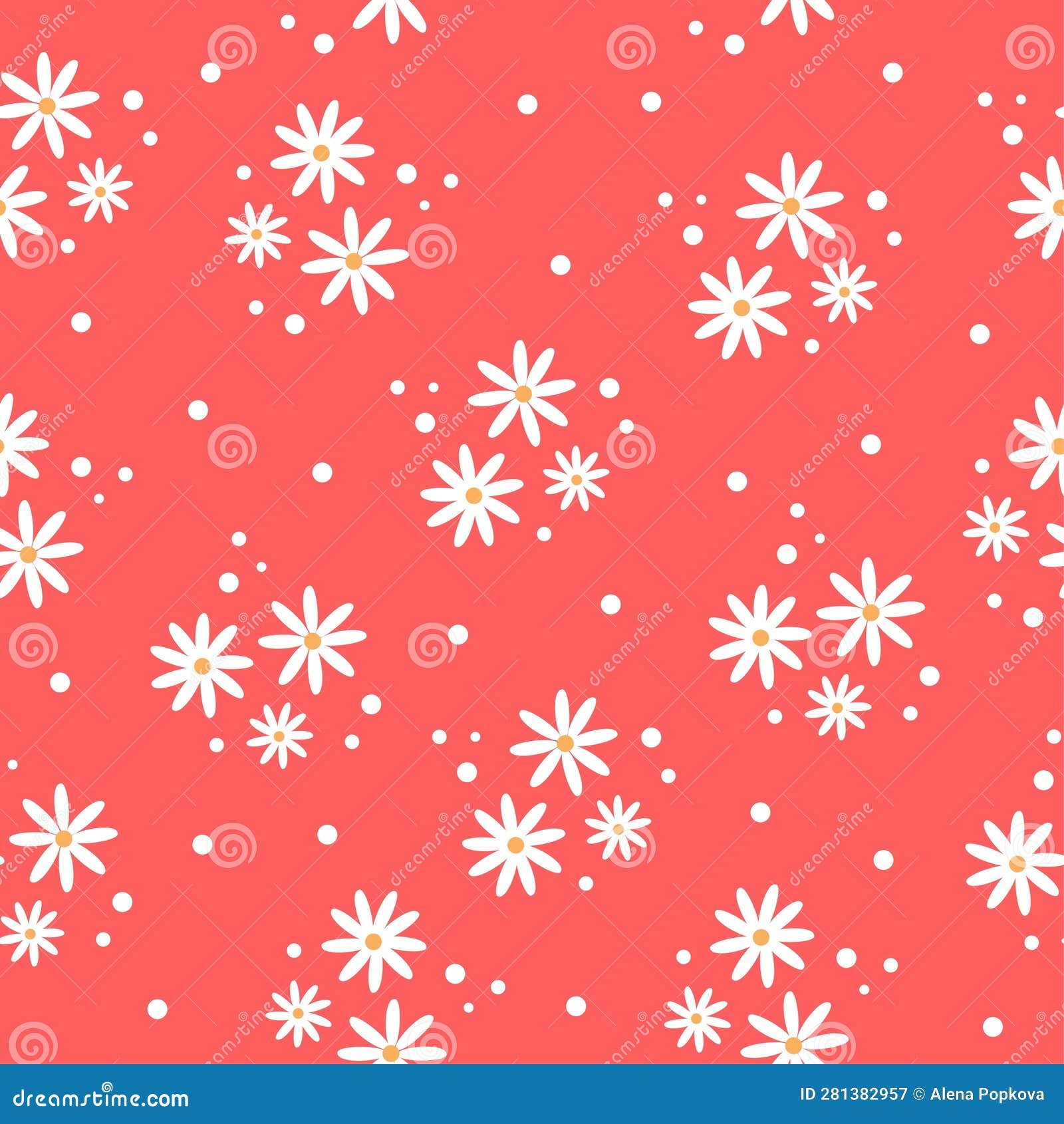 Cute White Daisies on Red Background Stock Vector Illustration of