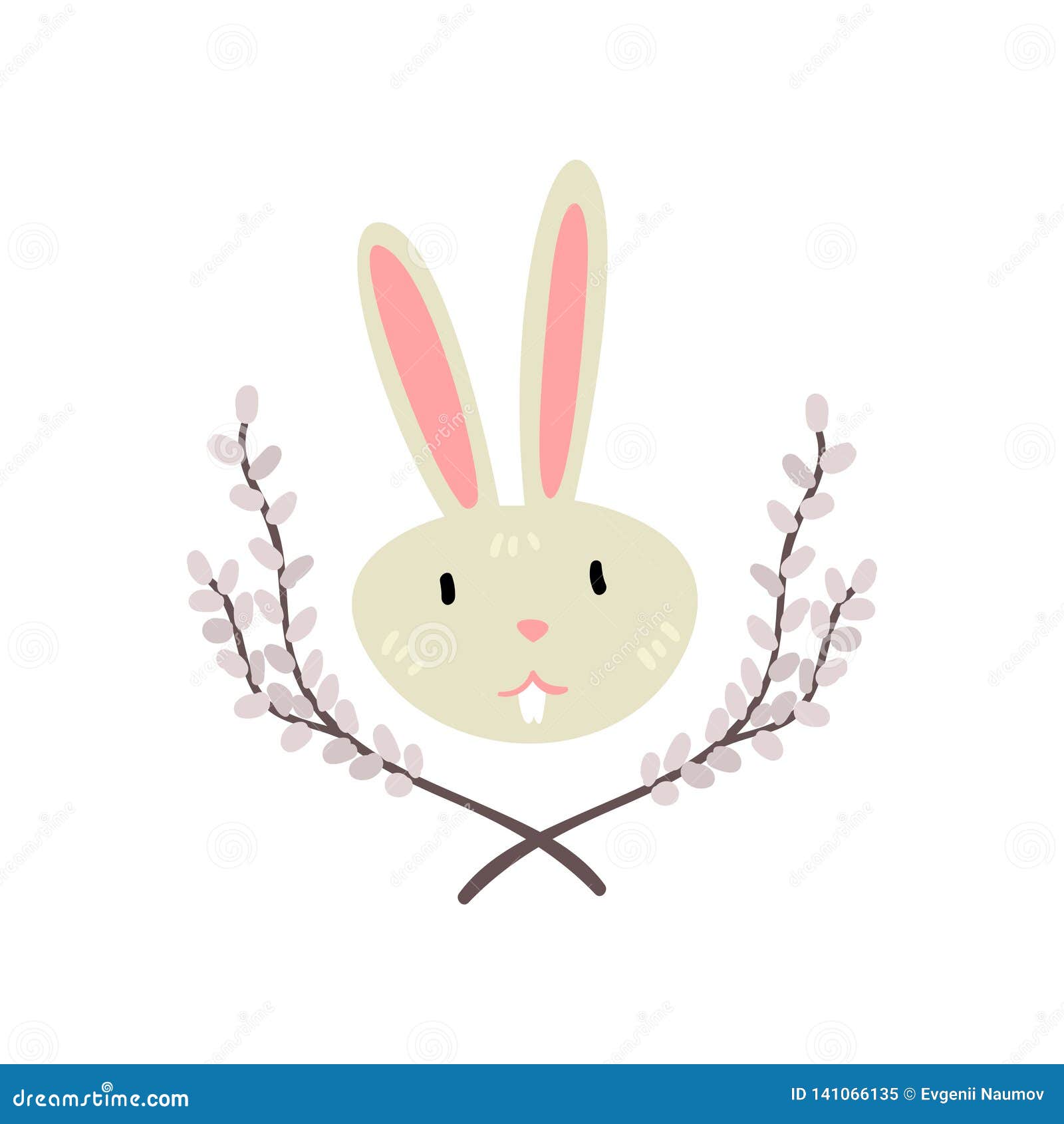 Download Cute White Easter Bunny Head With Willow Twigs Vector ...
