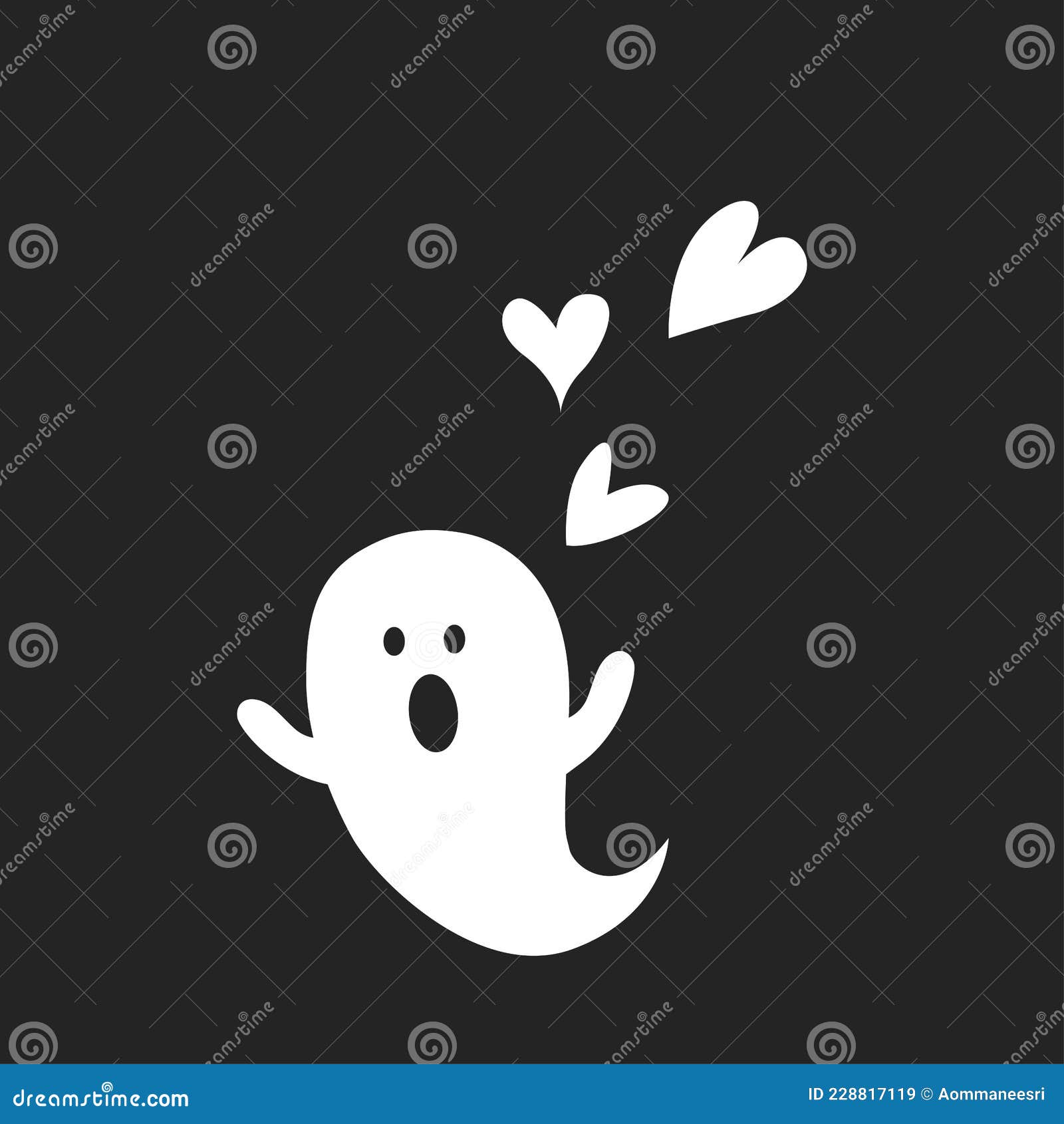 Cute White Ghost Spook Horror with Heart Icon. Halloween Character