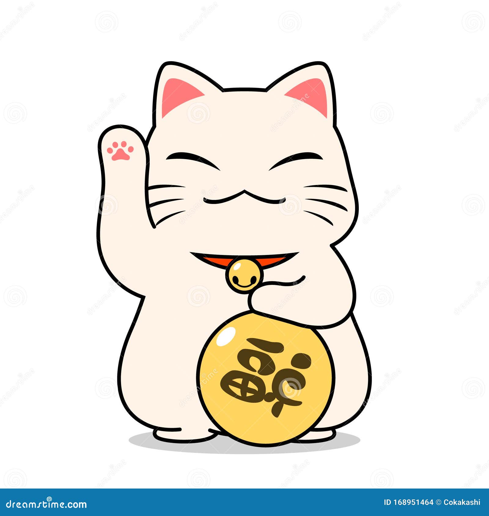 Cute White Lucky Cat with Fortune Japanese Word Cartoon Style. Stock Vector  - Illustration of lucky, beck: 168951464