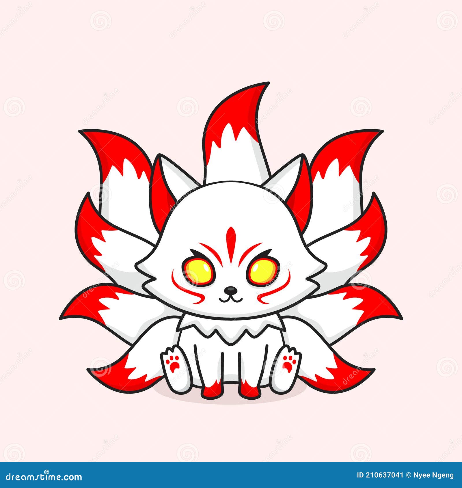Cute White Nine Tailed Fox Mascot Stock Vector - Illustration of ...