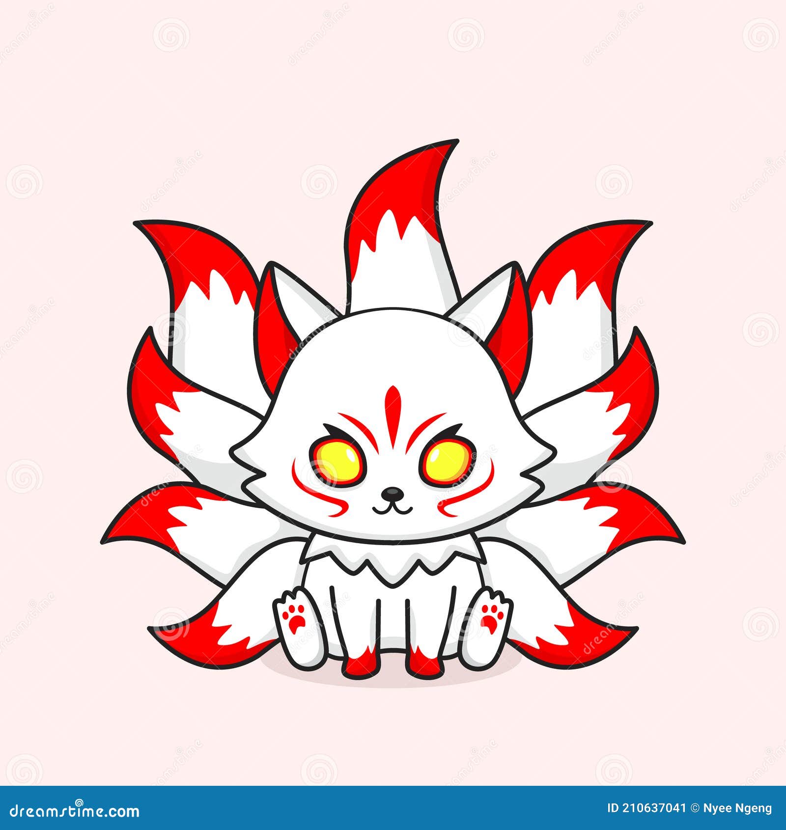 cute white nine tailed fox mascot