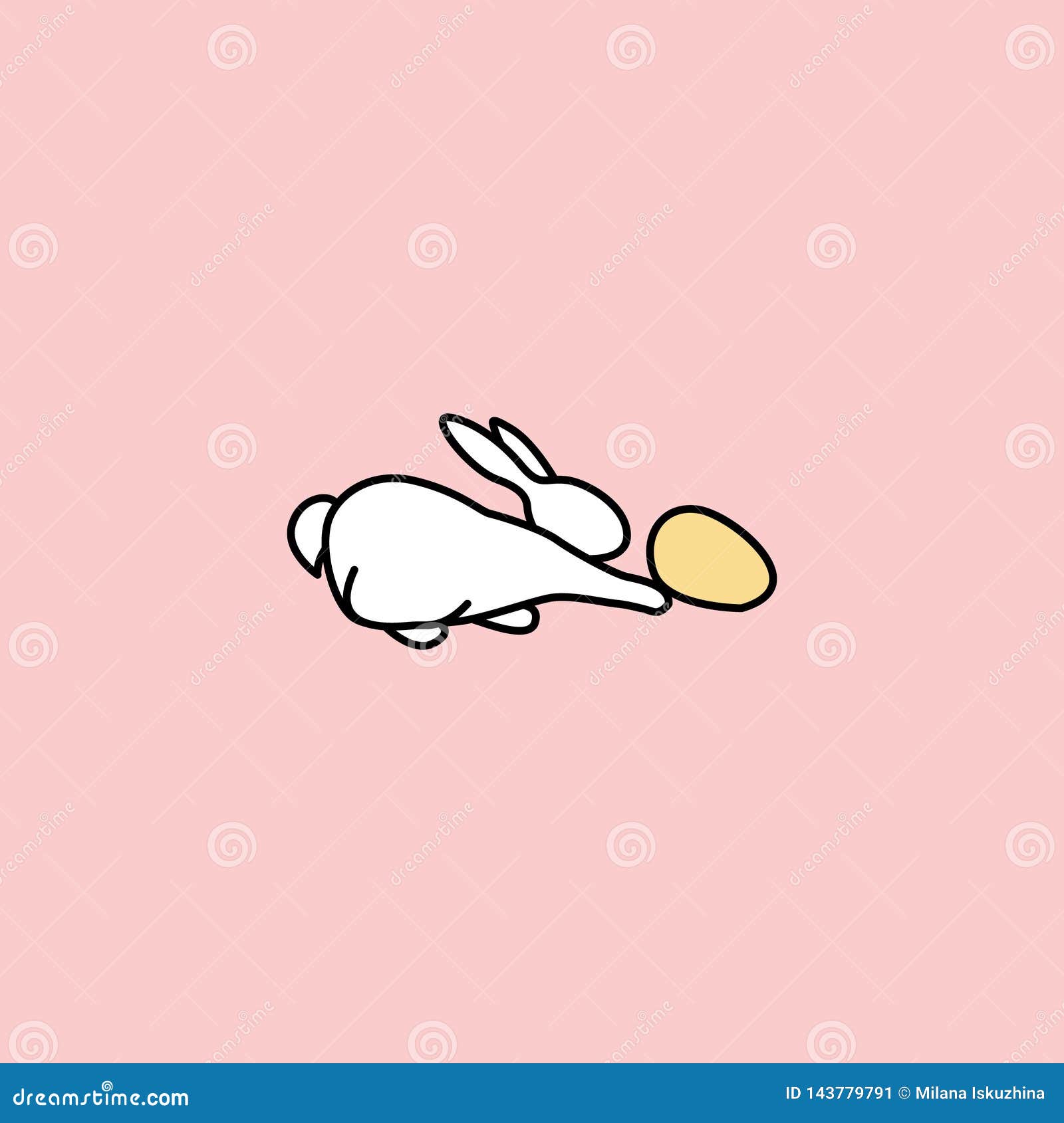 Cute White Rabbit Stretches Forward To an Easter Egg Side View. Funny