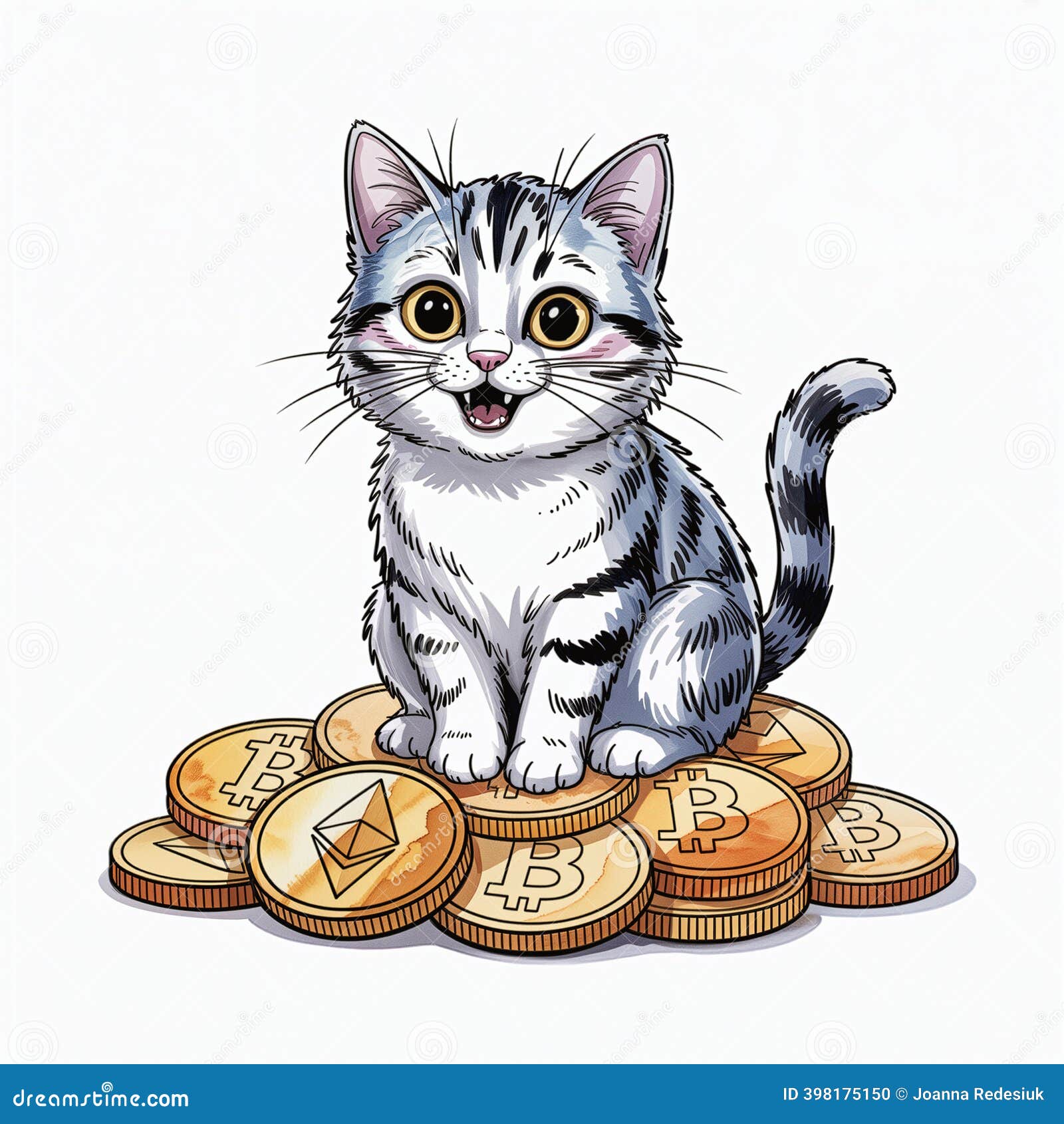 A Cute, Wide-eyed Kitten is Sitting on a Stack of Cryptocurrency Coins  Featuring Bitcoin and Ethereum Logos Stock Photo - Illustration of  cryptocurrency, coins: 398175150