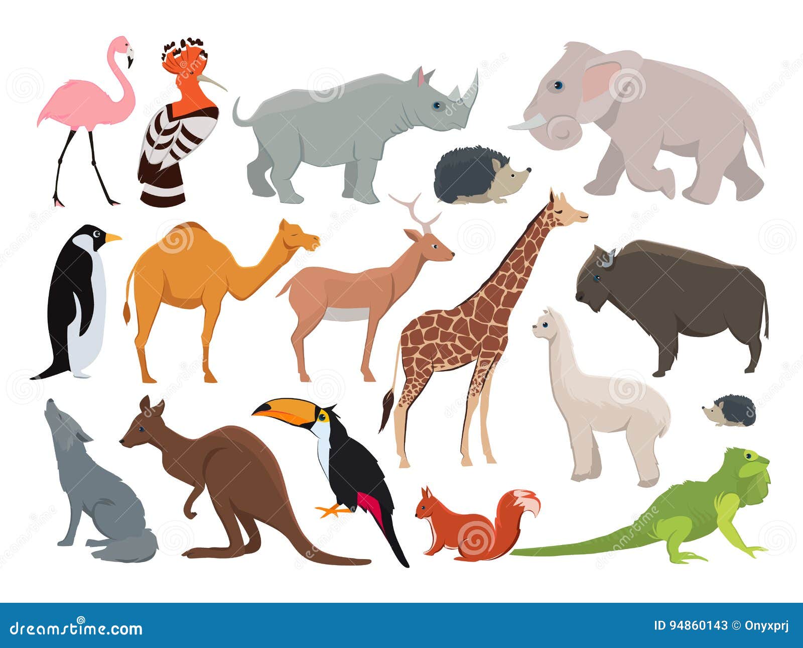 Cute Wild Animals in Cartoon Style. Vector Illustration Set Isolate on  White Stock Vector - Illustration of flat, concept: 94860143