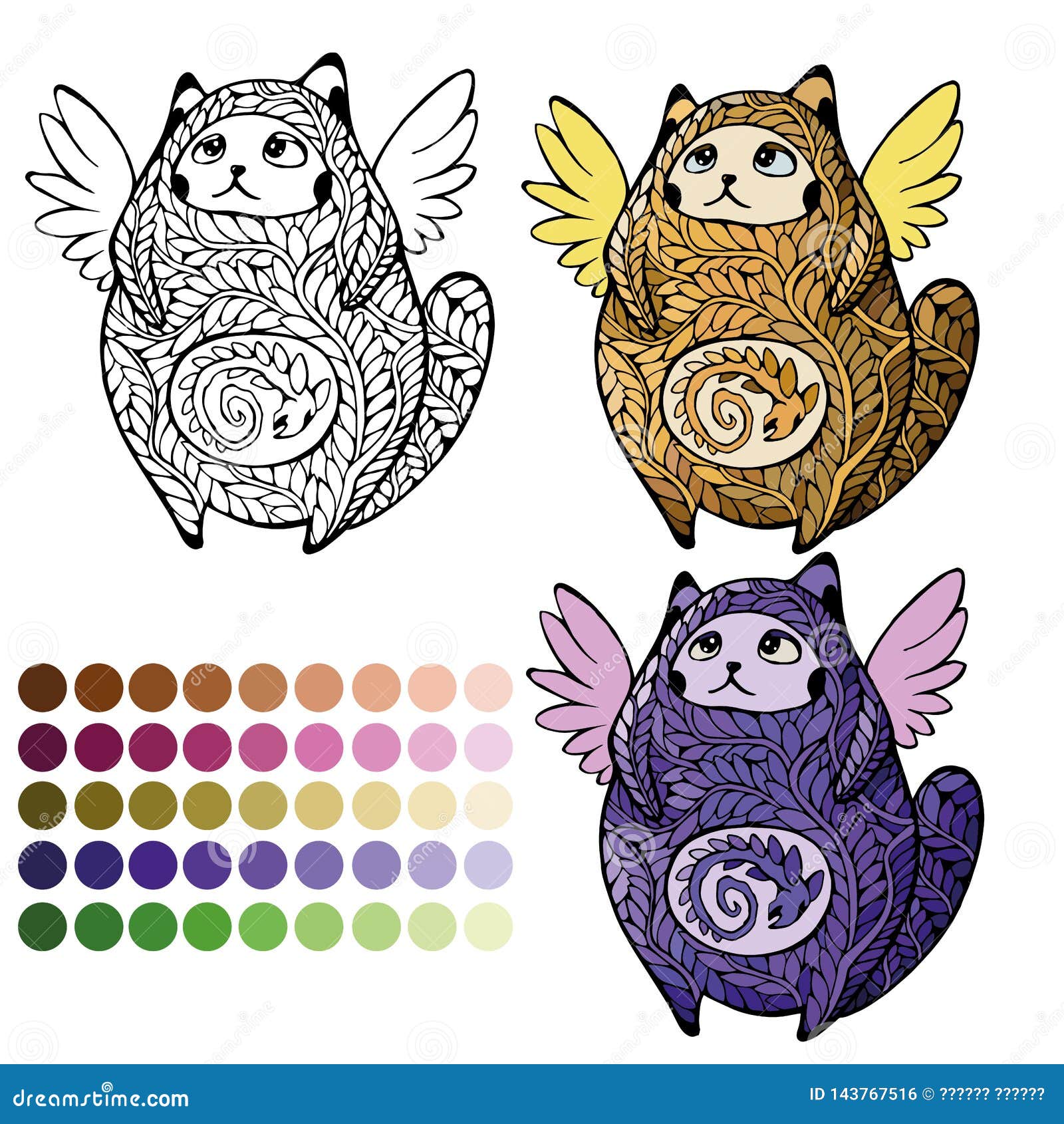 Cute Winged Cat For Coloring Stock Vector - Illustration of angel