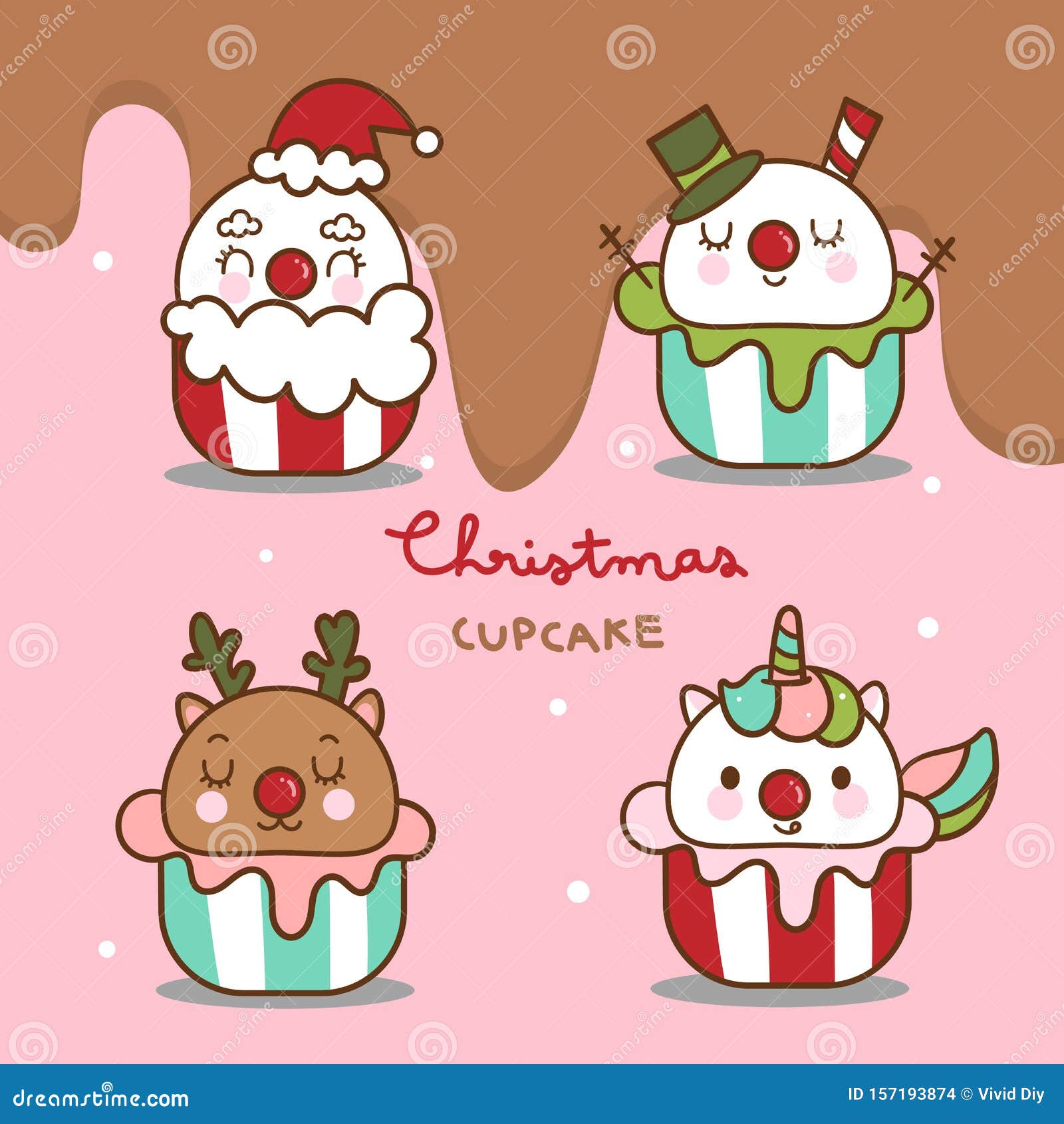 Cute Winter Cupcakes Christmas Vector Kawaii Cupcakes: Santa Cake, Unicorn  Topping, Snowman, Rain Deer Art, Kid Food Cartoon, X Stock Vector -  Illustration of cheerful, fancy: 157193874