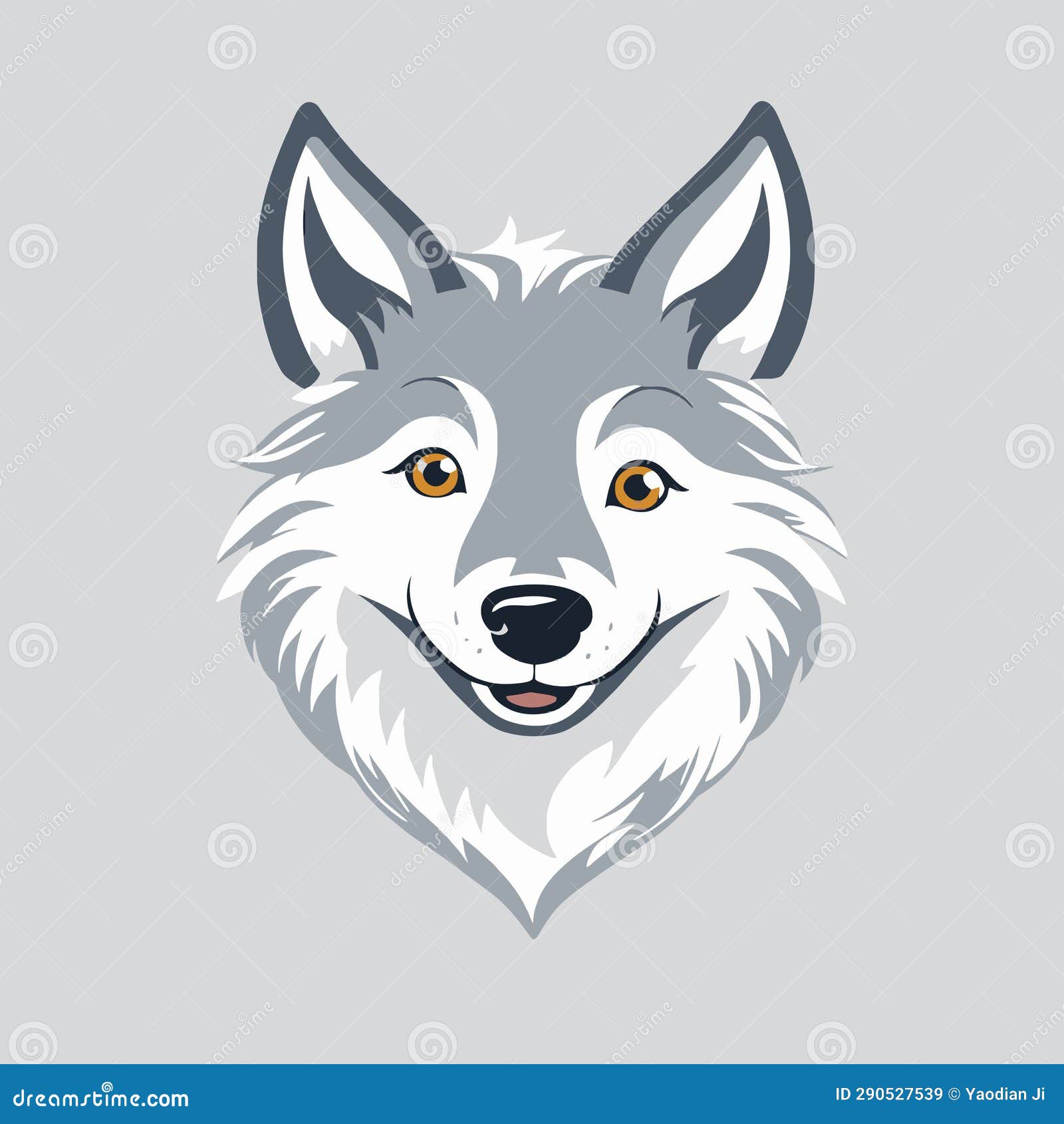 Vector Illustration. a Cute Wolf Looking Straight Ahead, Stock ...