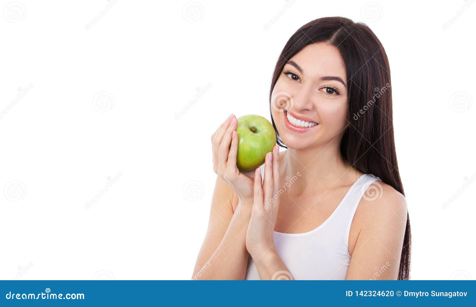 Download Cute Woman With Beautiful Snow-white Smile Holding Green ...