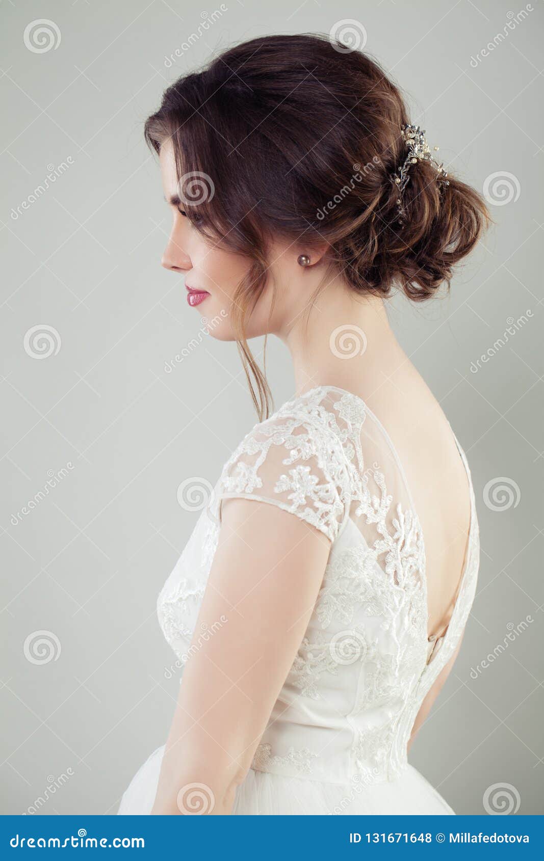 Premium Photo | Nice girl fashion model bride in white dress. wedding makeup  and hair style