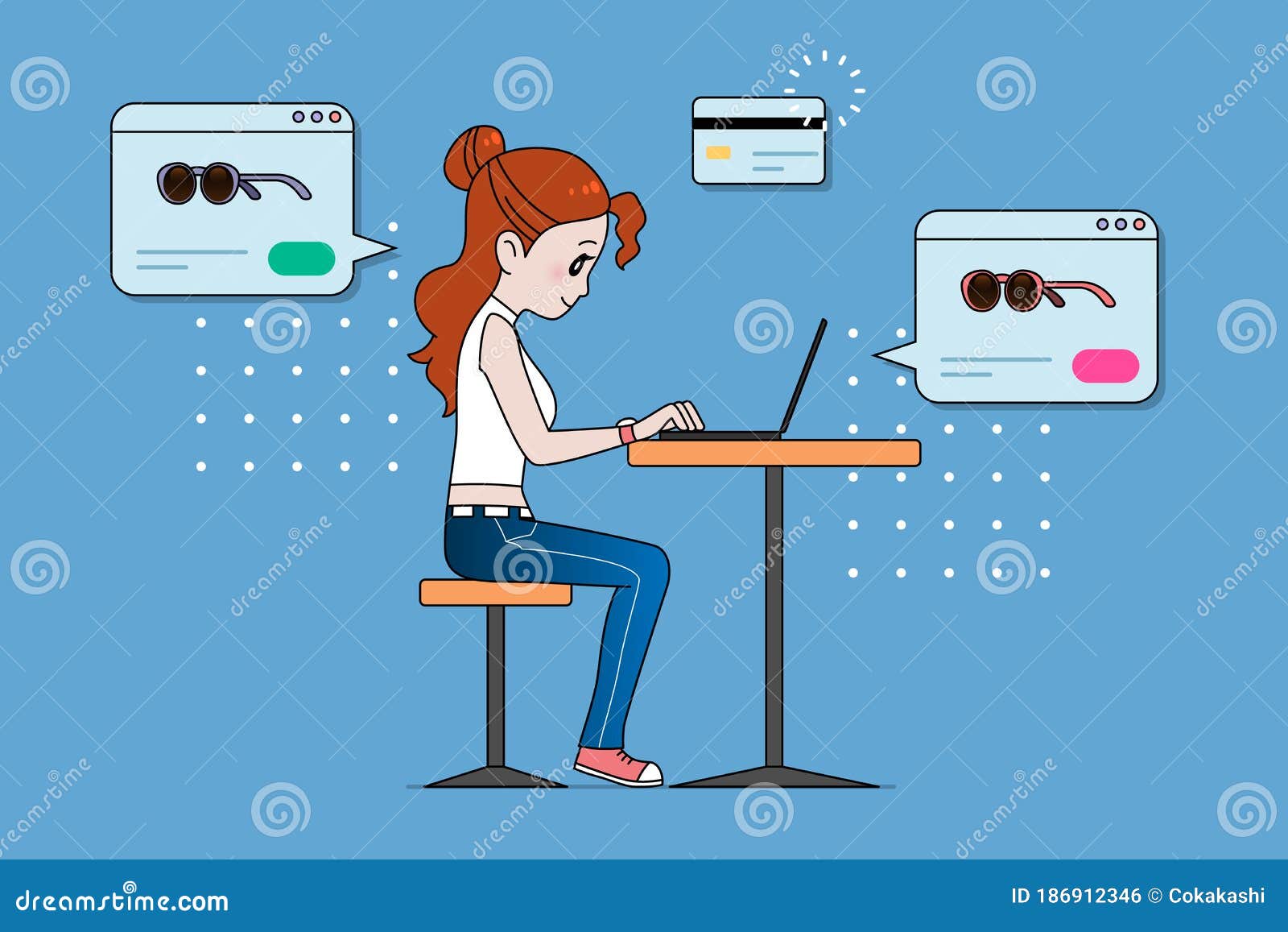 Cute Woman Online Shopping, Cartoon Style. Stock Vector - Illustration of laptop, character: 186912346 Cute Woman Online Shopping, Cartoon Style. Stock Vector - Illustration of laptop, character: 186912346