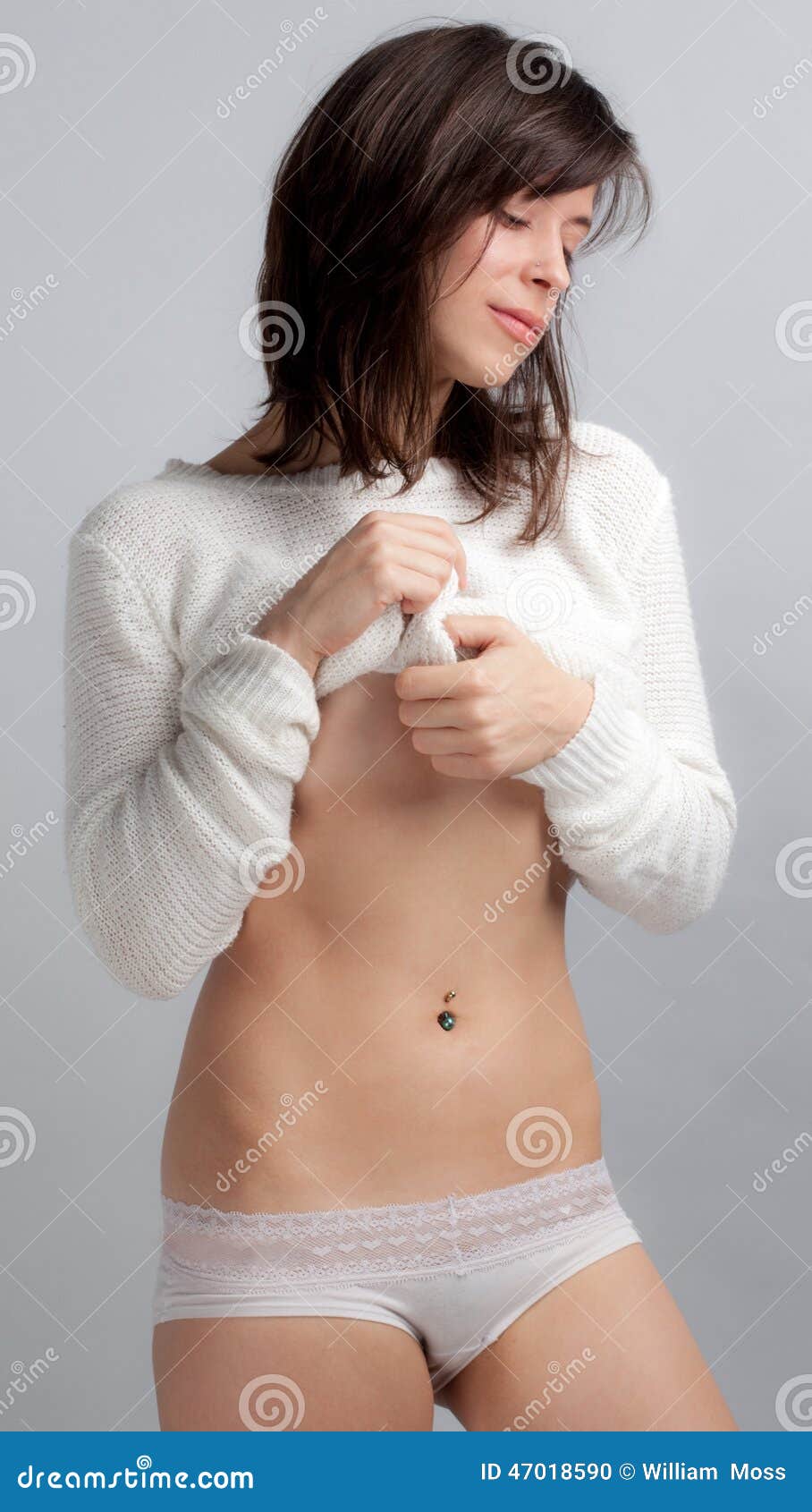 Cute Woman in Sweater and Panties Stock Photo - Image of thin