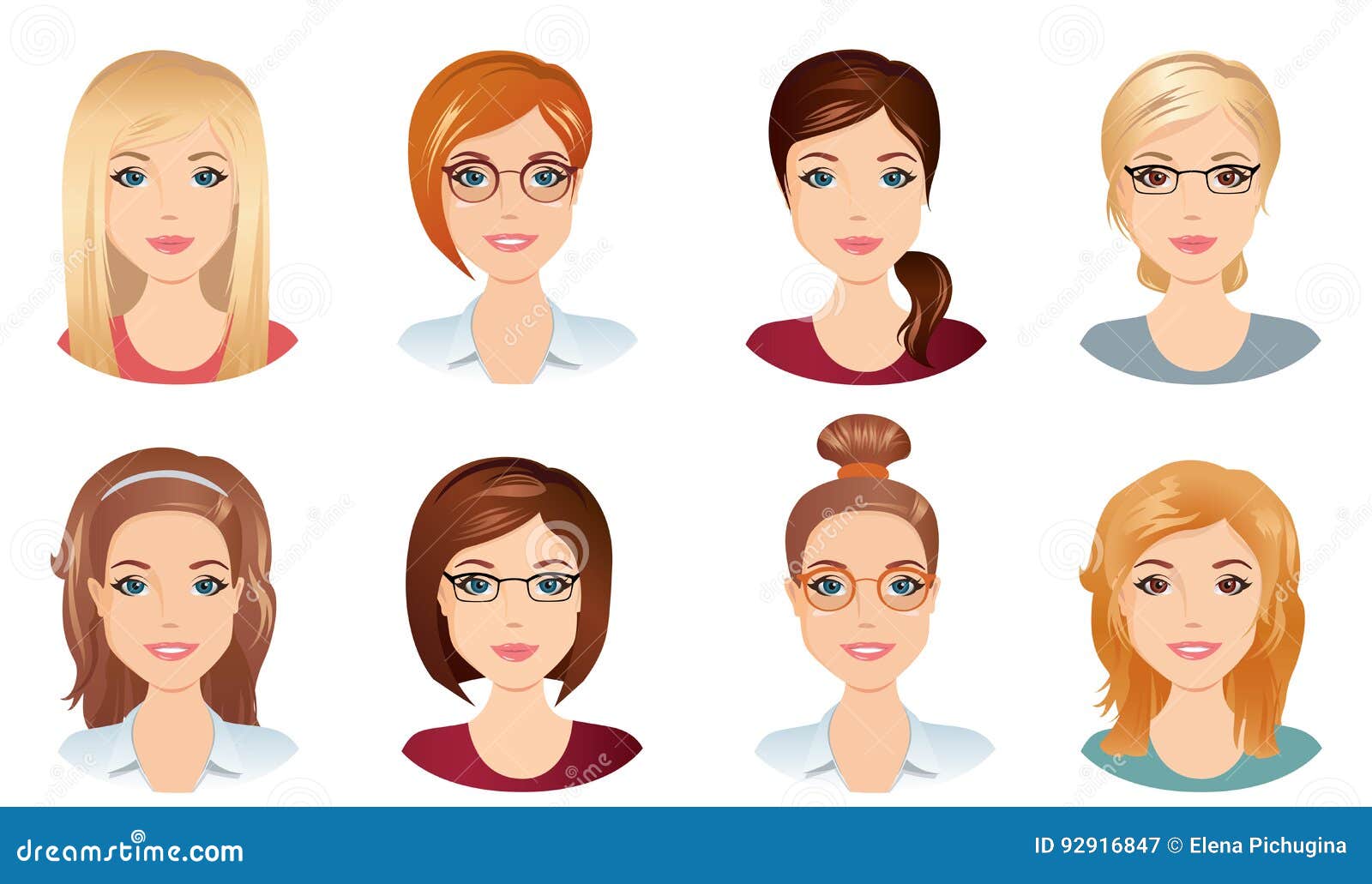 Cute Women With Different Hairstyles Stock Vector