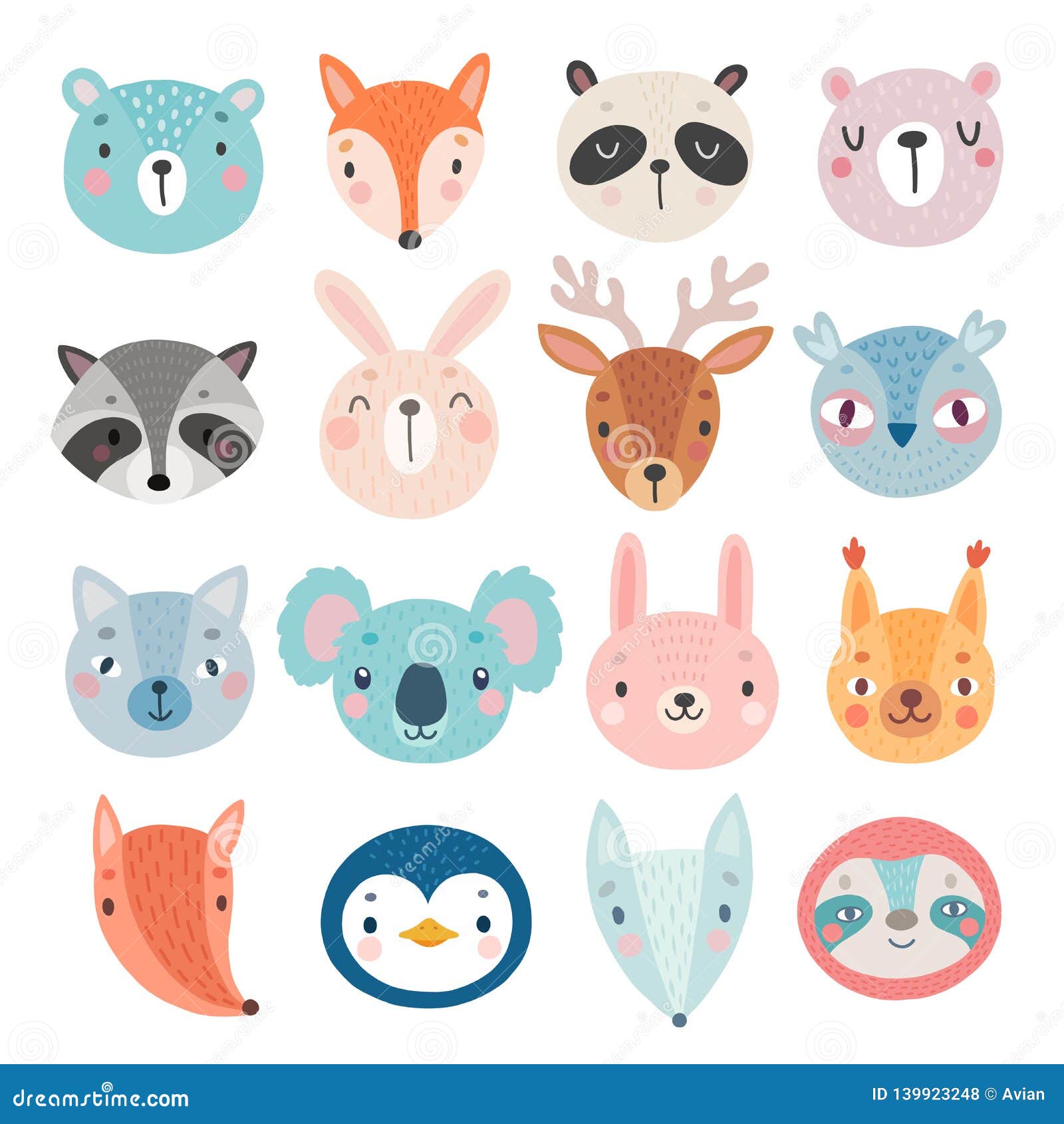 cute woodland characters, bear, fox, raccoon, rabbit, squirrel, deer, owl and others