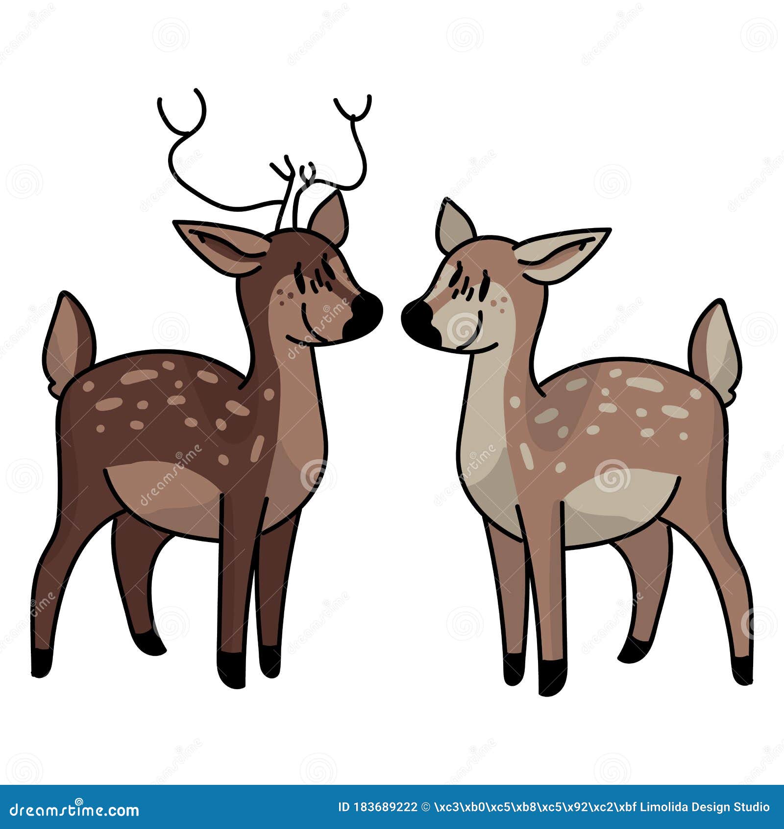 Download Cute Woodland Doe And Stag Vector Illustration. Buck Deer ...