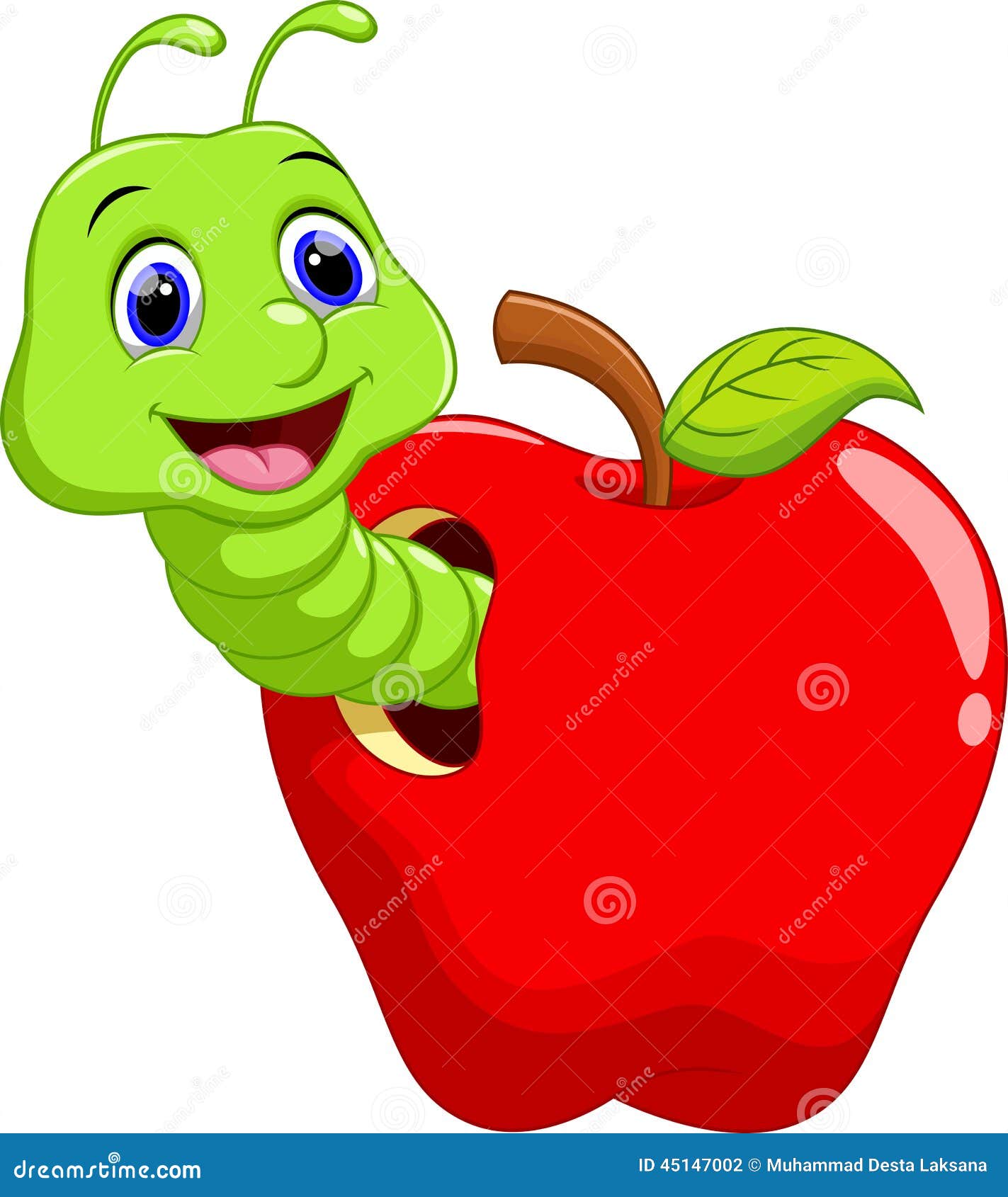 Cute Worm Cartoon In The Apple Cartoon Vector 55619211