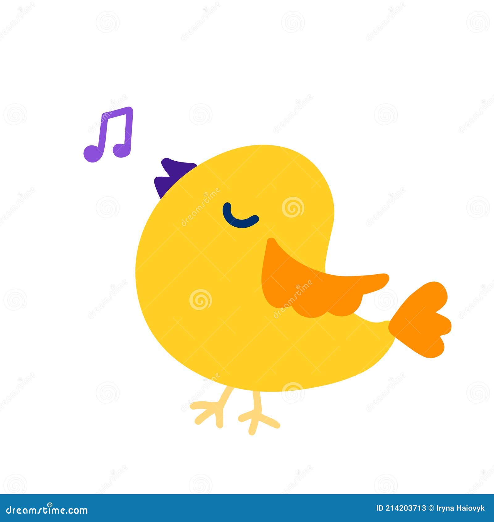 Cute Yellow Bird Singing Stock Vector (Royalty Free) 342152102