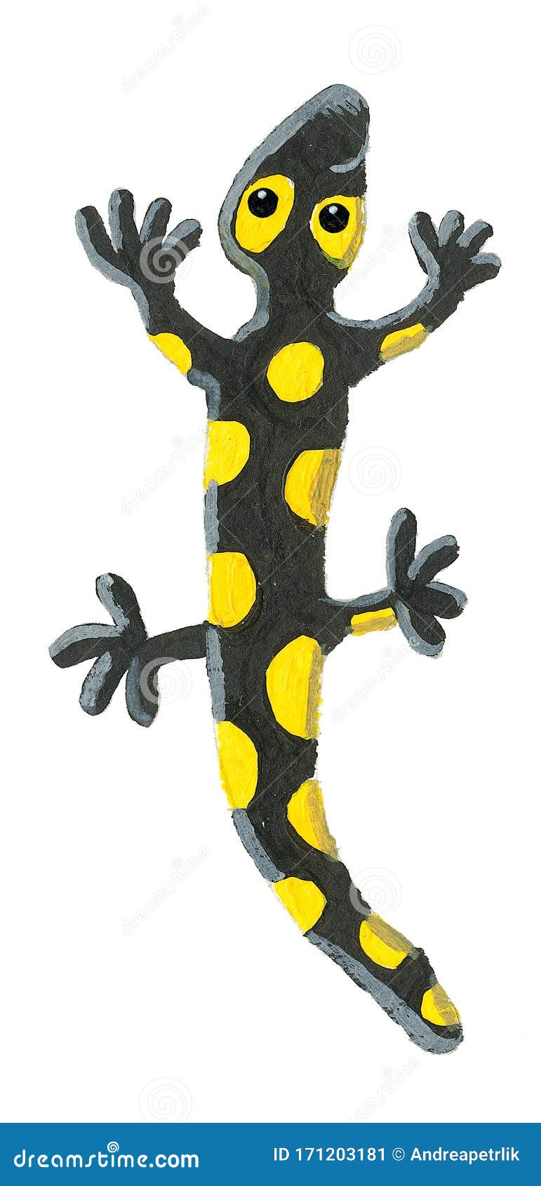 cute yellow and black salamander climbs