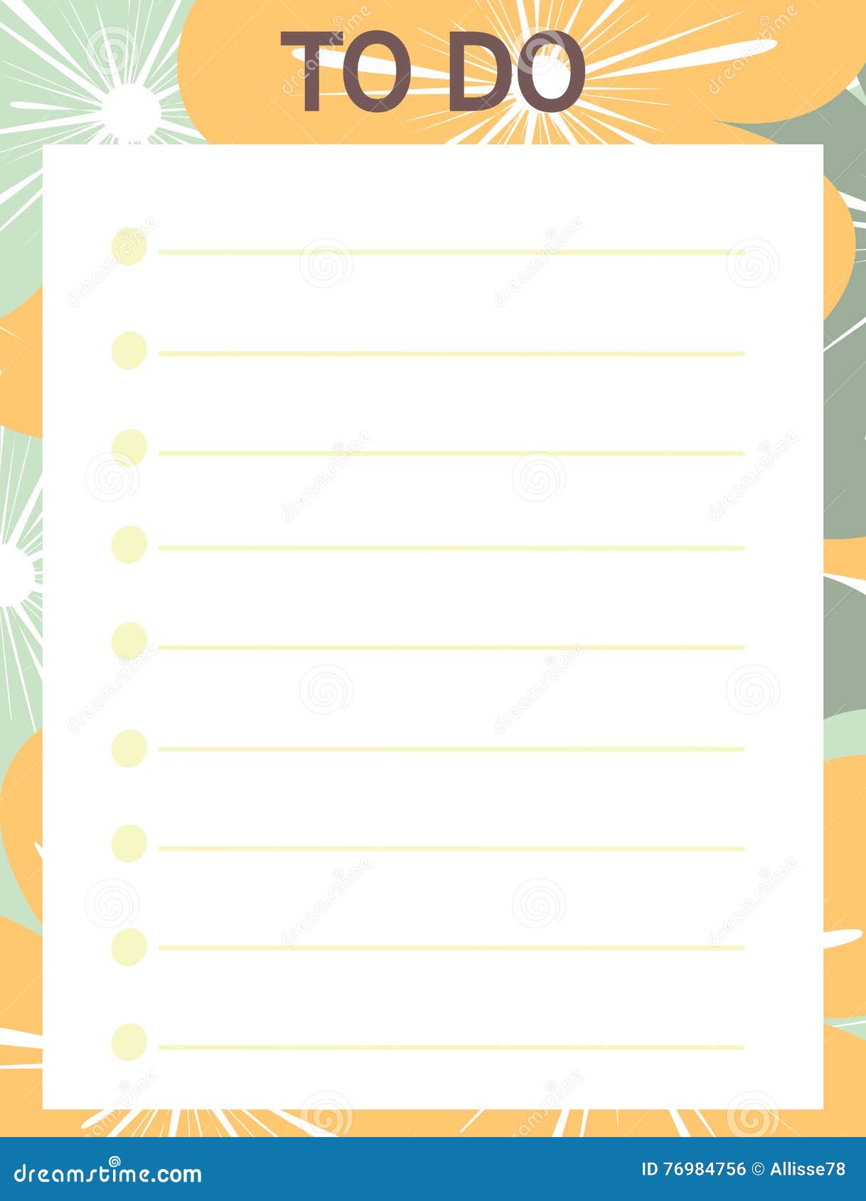 Cute Yellow Blue Printable To Do List with Flowers Stock Vector
