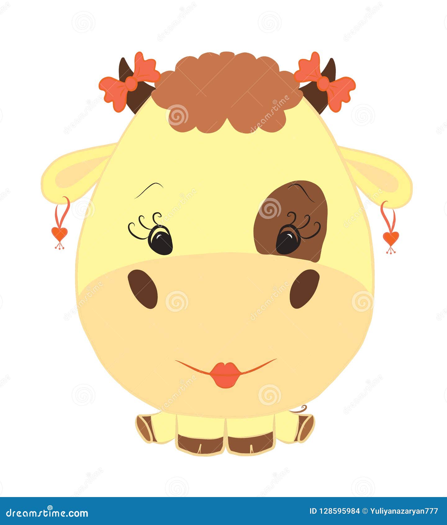 Download Cute Yellow Cow With Hairstyle, Bows And Earrings Stock ...