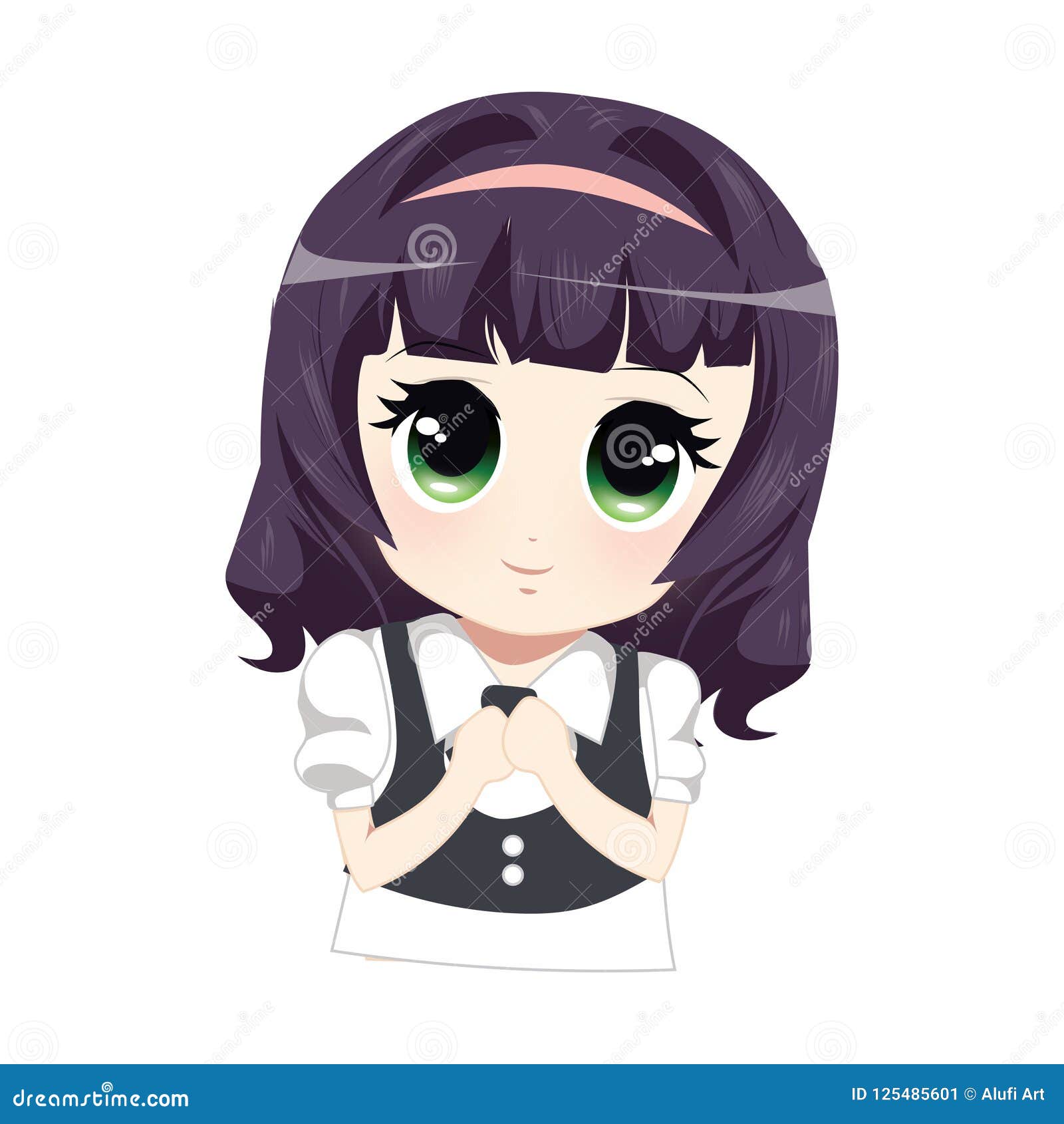 Cute Young Anime Girl Emoticon Stock Vector - Illustration of eyes, green:  125485601