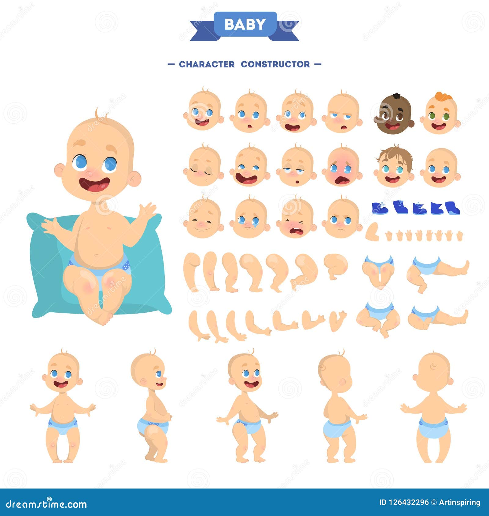 Cute Young Baby Boy Character Animation Set Stock Vector - Illustration of  portrait, game: 126432296