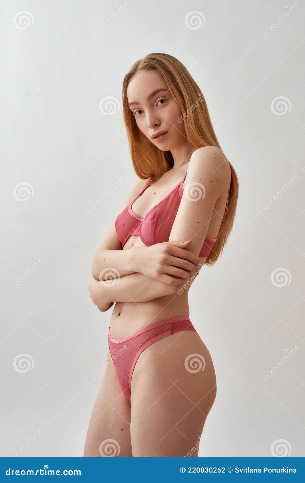 Cute Young Blonde Woman with Slim Body Wearing Pink Transparent Underwear  Looking at Camera while Posing with Arms Stock Photo - Image of people,  healthy: 220030262