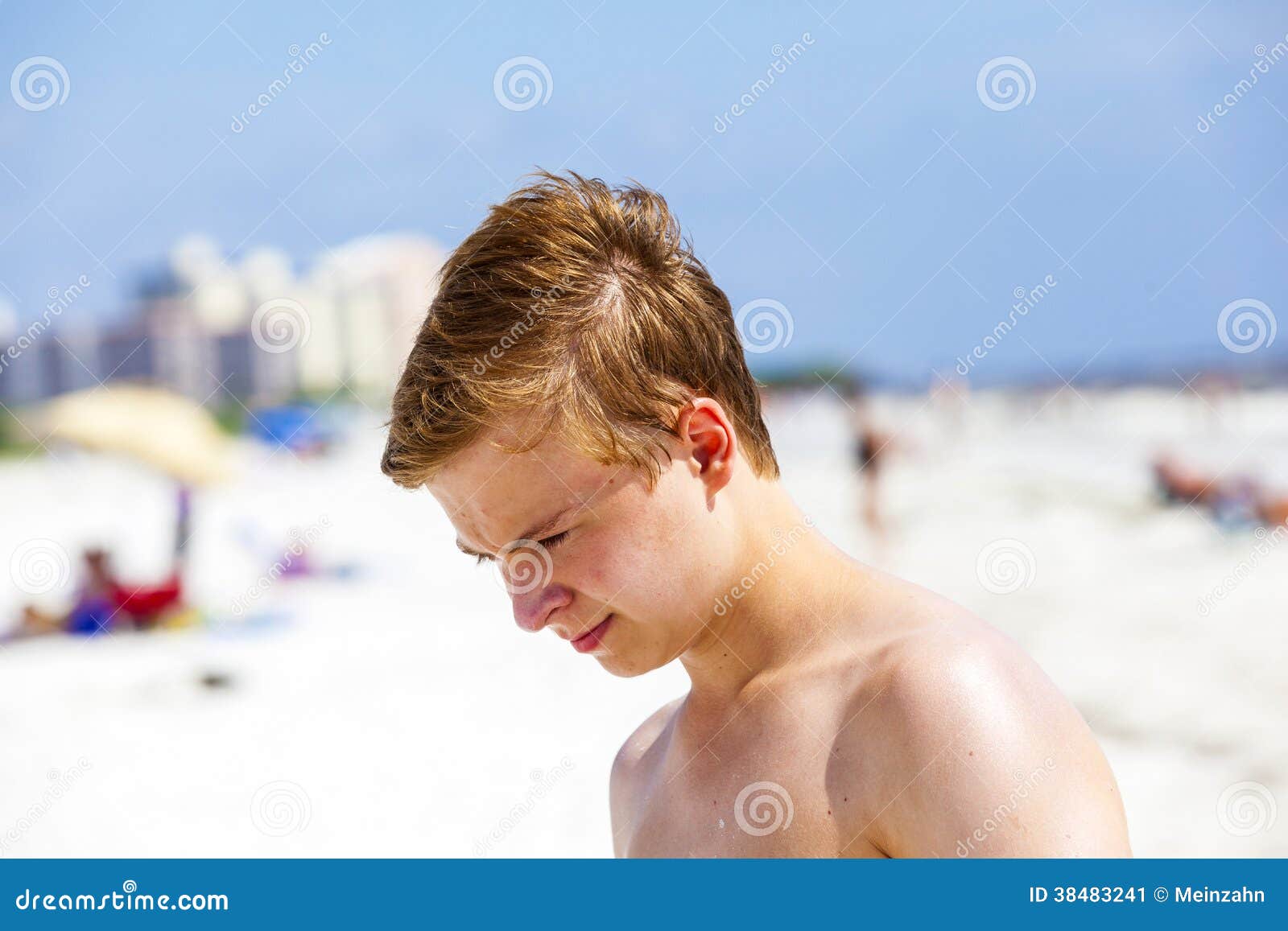 Cute Young Boy at the Beach Stock Image - Image of young, blue: 38483241