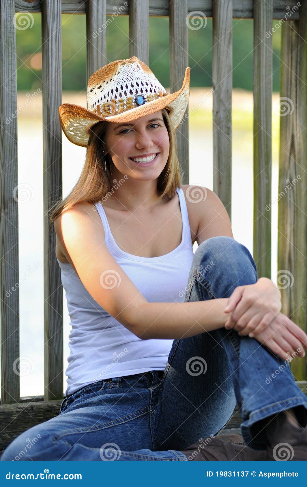 Cute Young Country Girl Sitting On A Deck Royalty Free Stock ...
