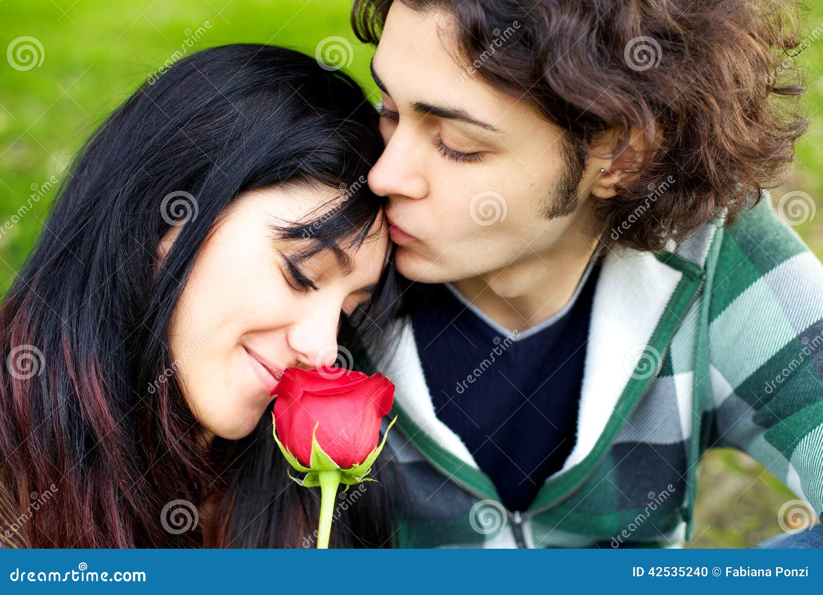 Cute Young Couple In Love With Red Ros Stock Photo - Image ...