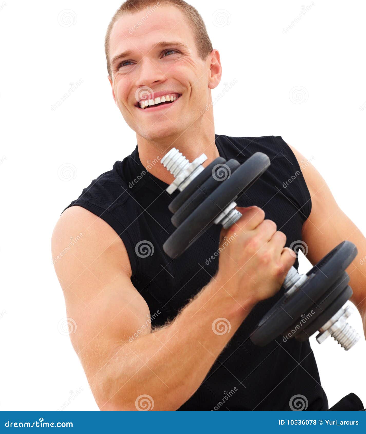 Cute Young Guy Exercising with a Dumbbell Stock Photo Image of male