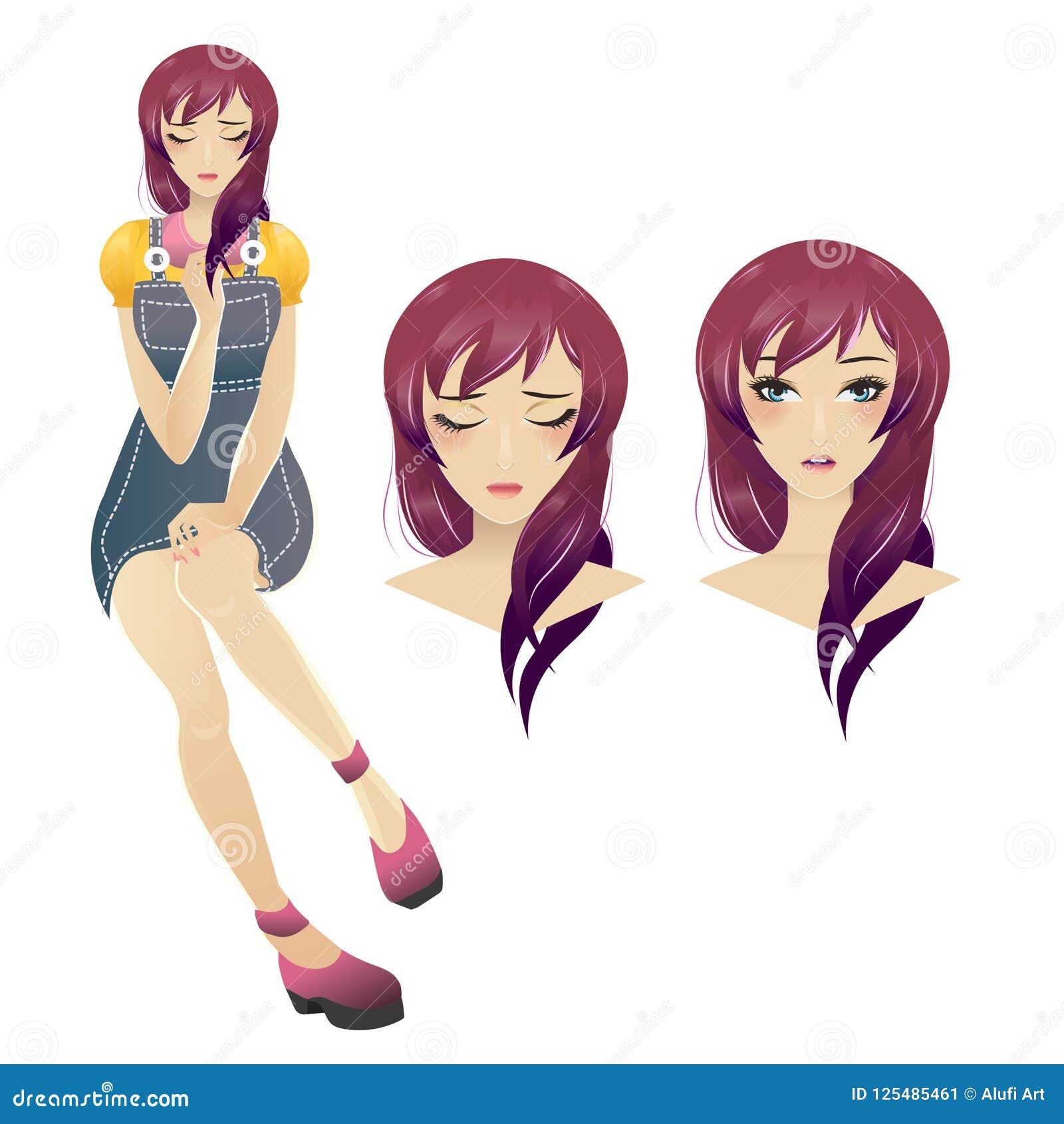 Cute Young Anime Girl Illustration With Long Purple Hair