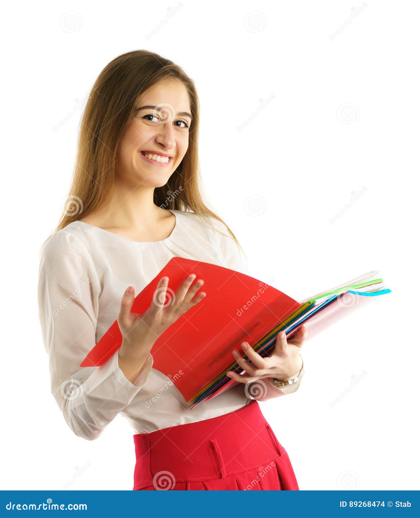 Cute Young Student Girl Read Folders Stock Photo Image of posing