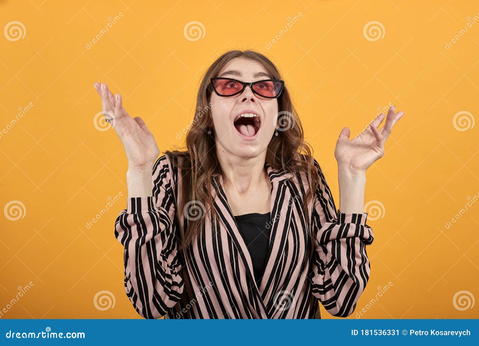 Happy Girl Smiles And Put Her Hands Up For Joy Stock Image Im