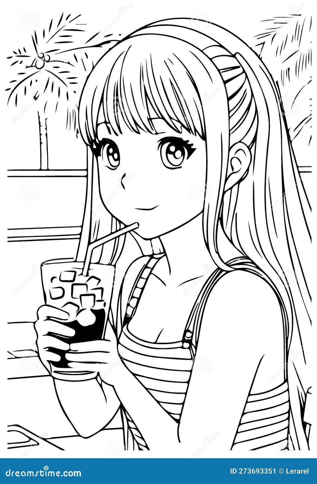 beautiful girl sketch vector line art of cute anime girl Stock Vector