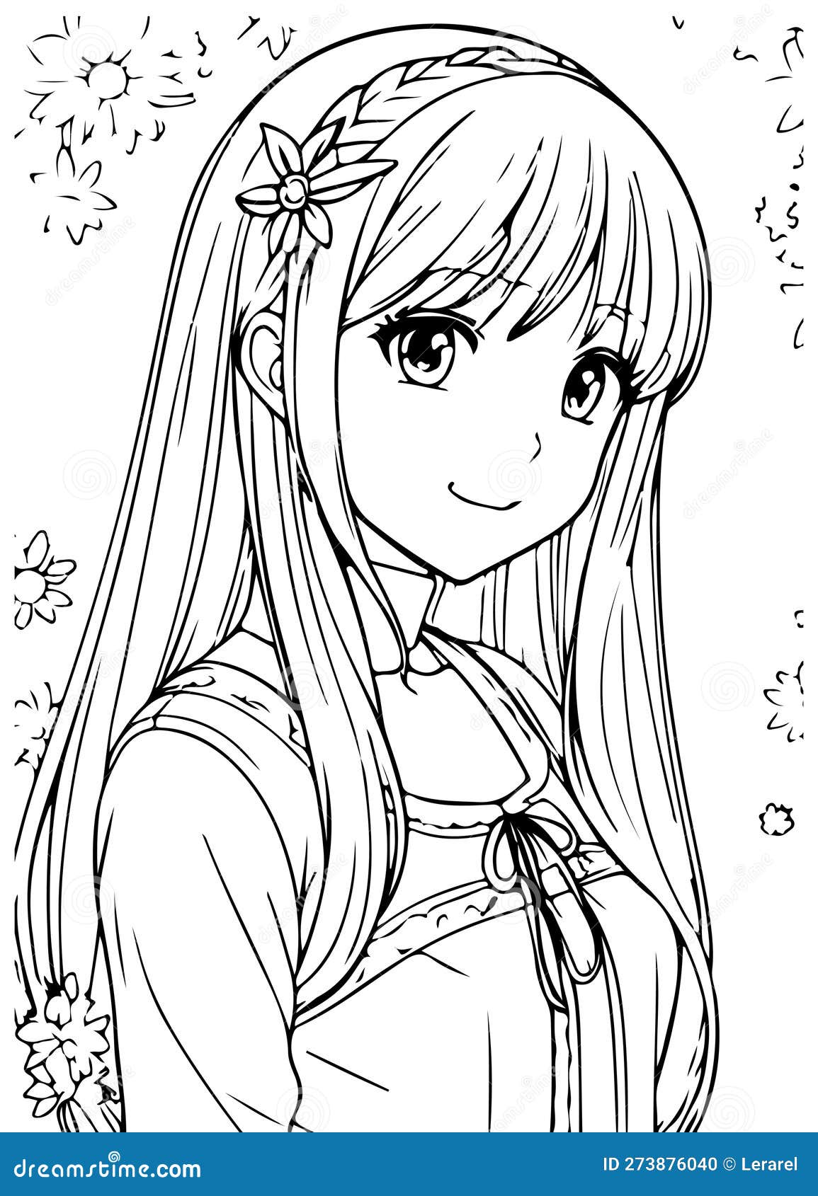 Anime Girl Smiling, Vector Coloring for Children Stock Vector