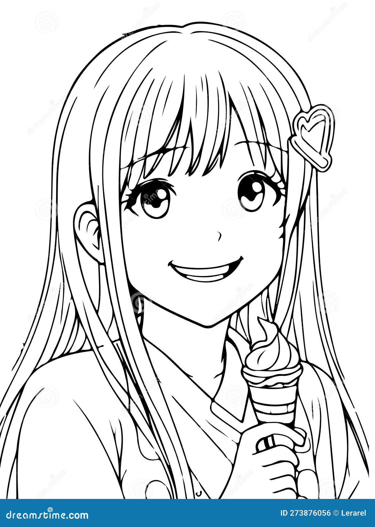 sketch of anime girl cute manga girl line art Stock Vector