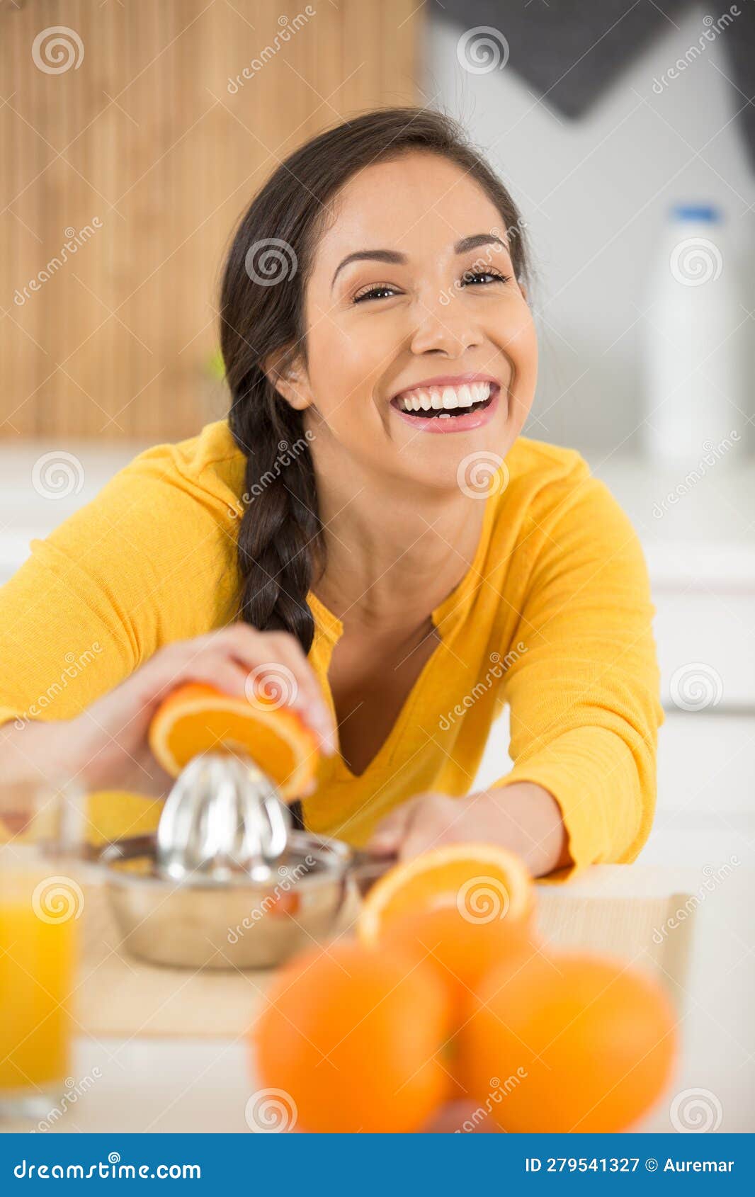 Cute Young Woman Making Juice in Kitchen Stock Image Image of cute