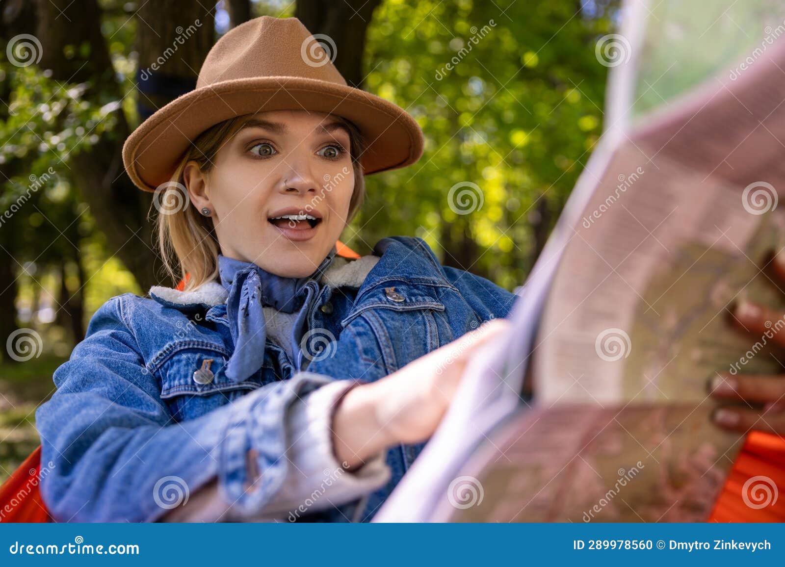 Cute Young Woman with a Map in Hands Looking for New Destination Stock Photo Image of