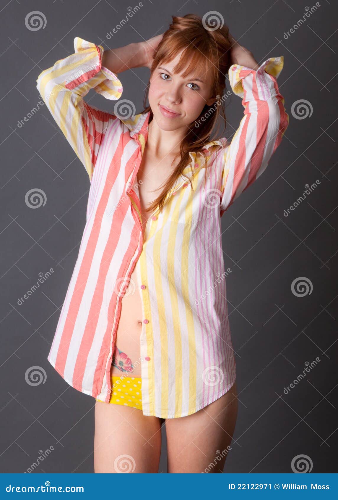 Cute Young Woman in Shirt and Panties Stock Image - Image of