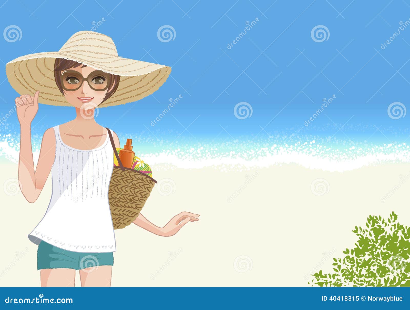 Cute Young Woman in Straw Wide Brimmed Hat Smiling at Beach Stock ...
