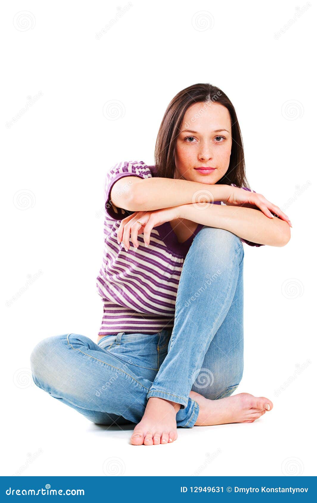 Cute Young Woman in Striped T-shirt Stock Image - Image of girl, hair ...