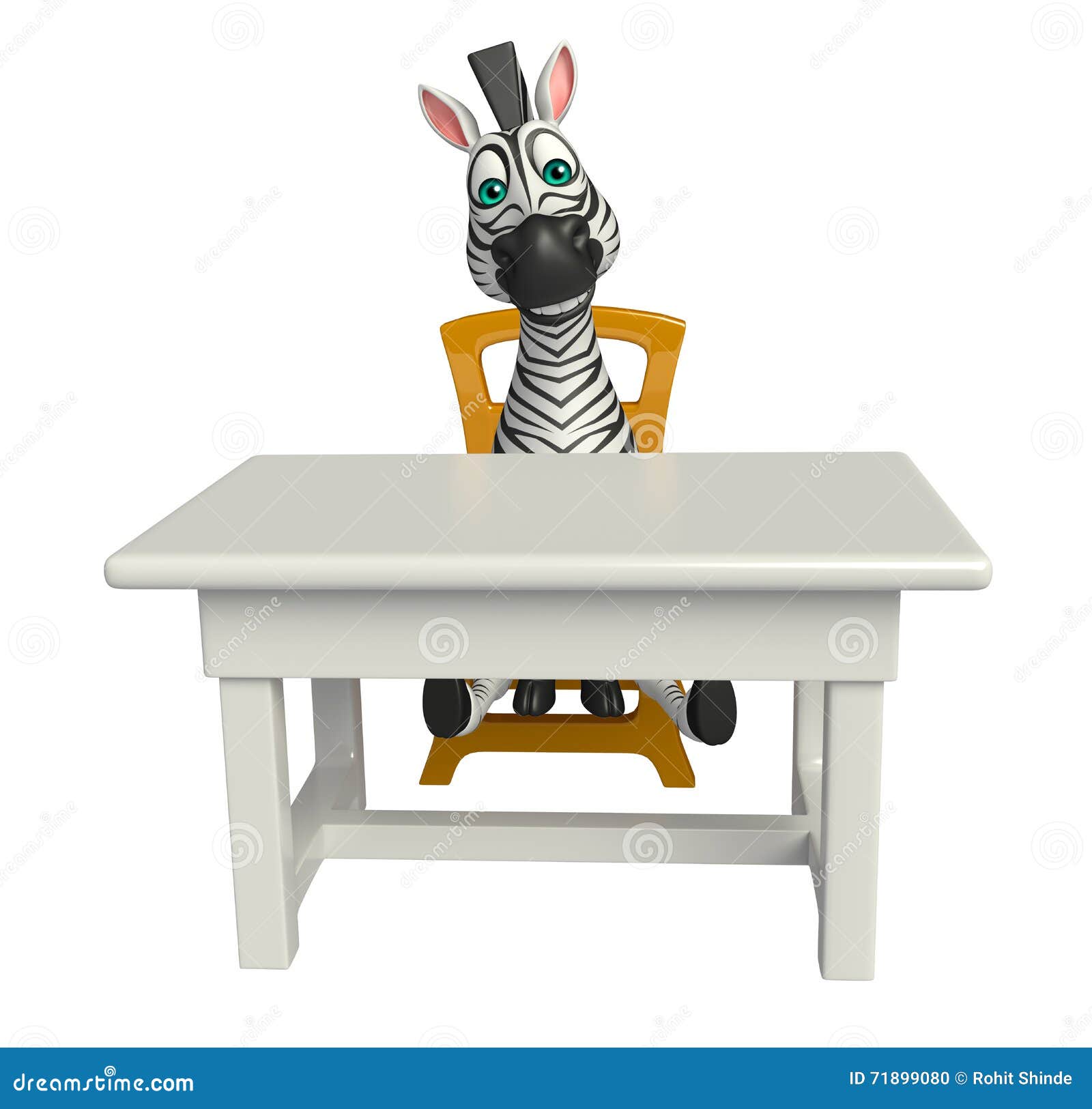 Cute Zebra Cartoon Character With Table And Chair Stock